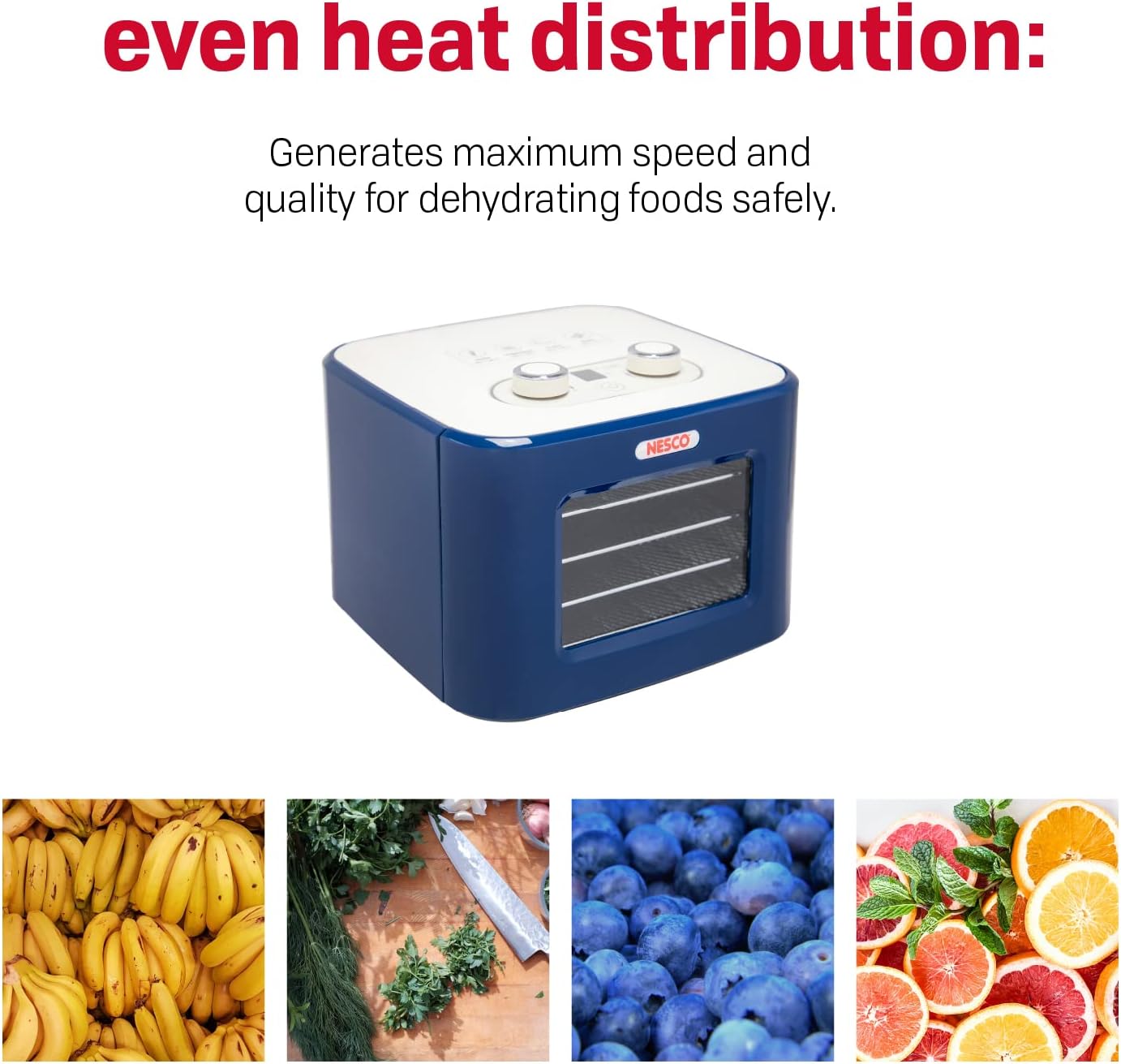 NESCO FD-41B Snackmaster Jr Food Dehydrator for Beef Jerky, Fruit, Herbs, and Snacks, 4 Trays, Blue