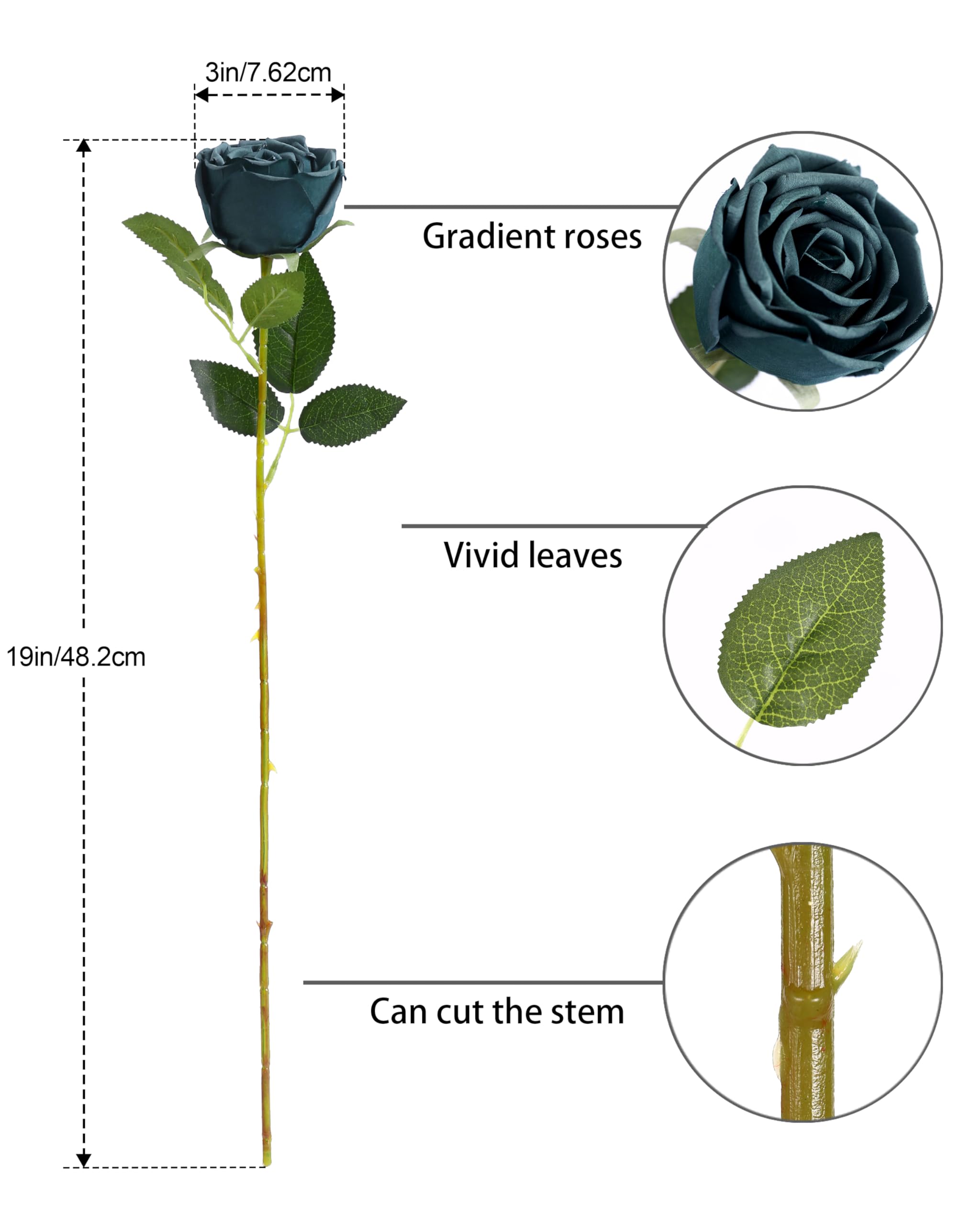 DuHouse 10pcs Fake Roses Artificial Silk Flowers Flower Long Stems Bouquet for Arrangement Wedding Centerpiece Party Home Kitchen Decor(Peacock Blue) - Image 2