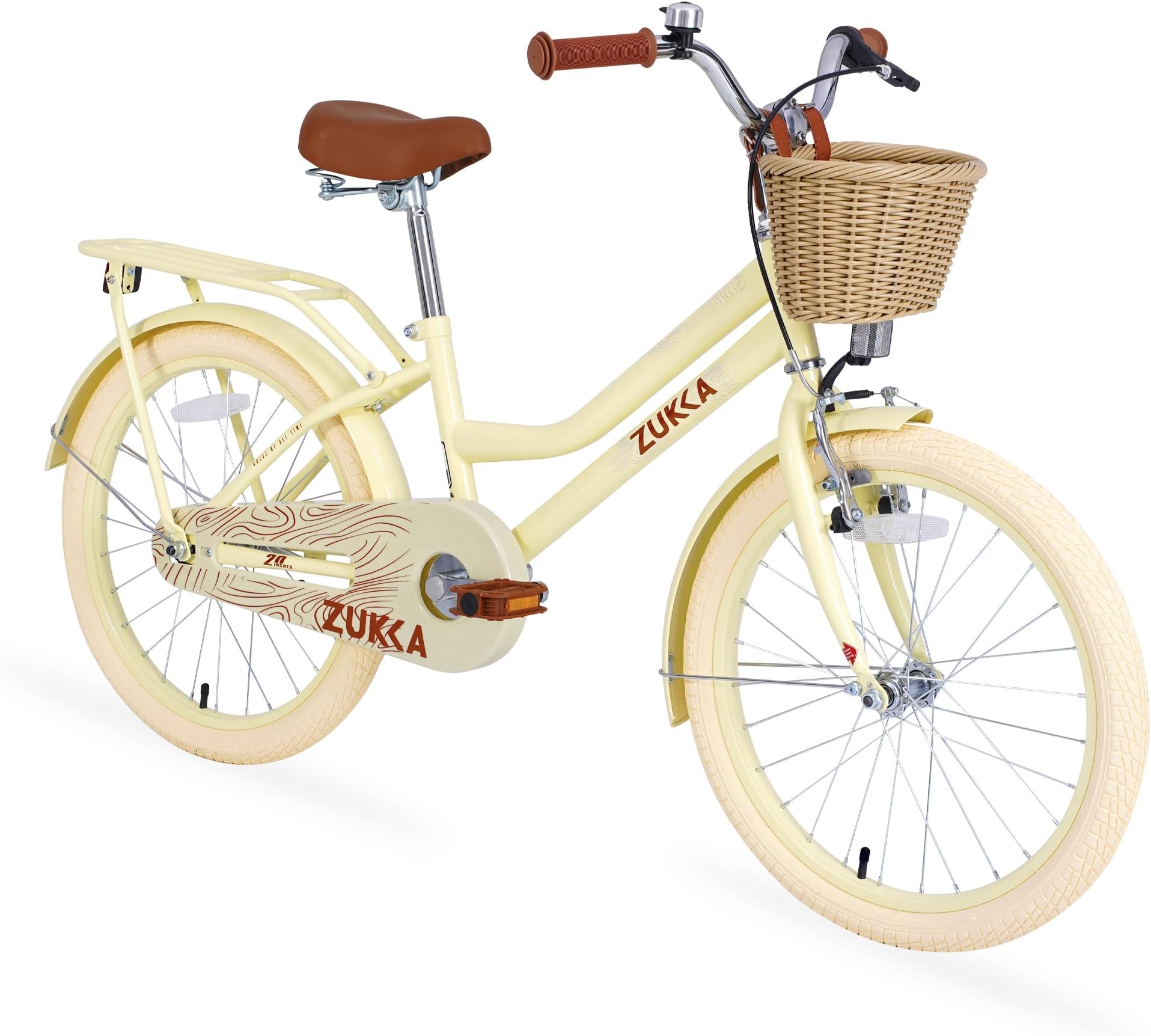 20"/24" Inch Girls Cruiser Bike 1-Speed Hybrid City Bicycle for Youth 7-10 yeasrs old/Over 10 Years old with Wicker Basket & Rear Rack，Kids Cycle Bikes，Hand&Pedal Brake，Steel Frame，Multiple Colors