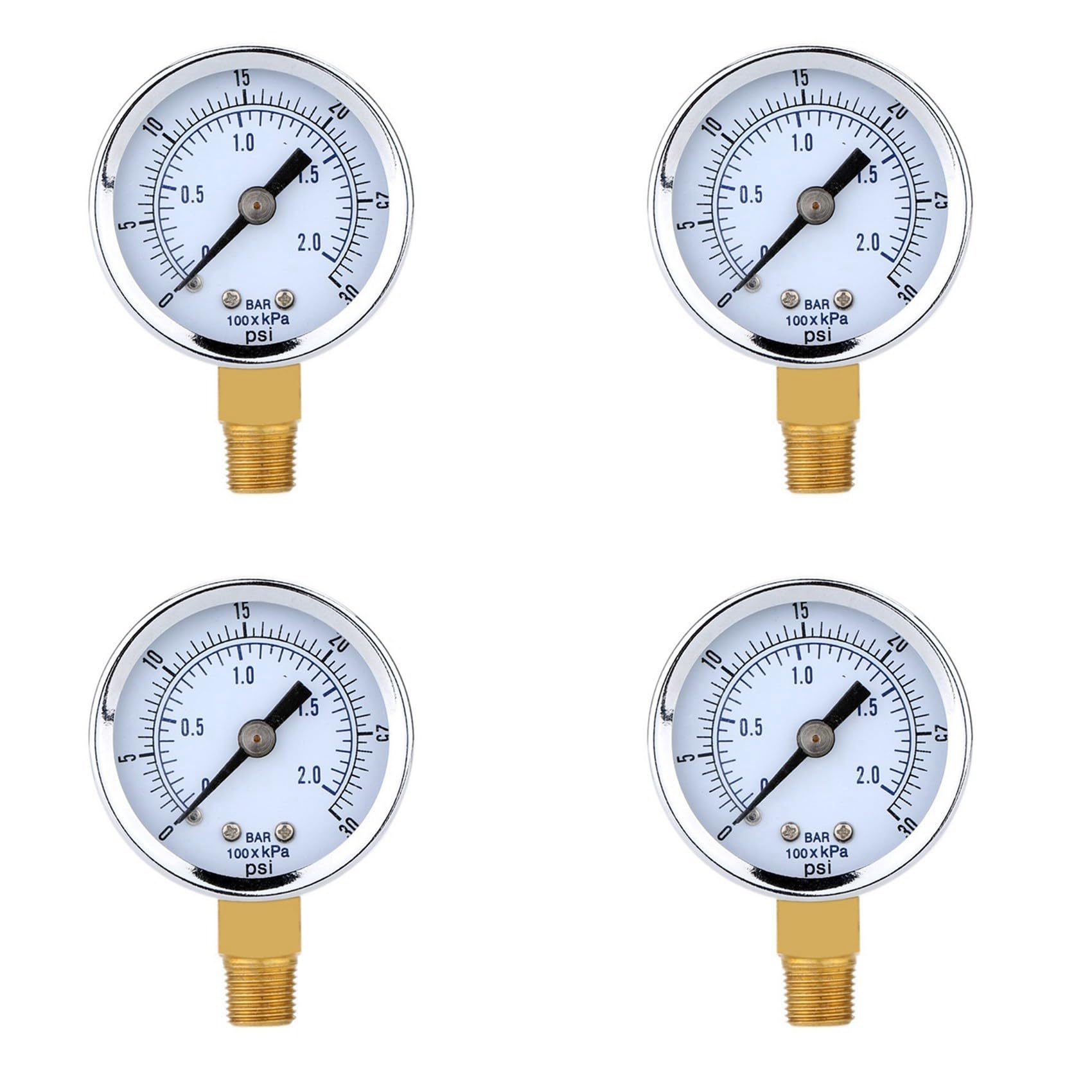 Jnchdghwa Black 4X Pressure Gauge - 0-30 Psi 0-2 Bar Mini Gauge Compressor Meters Hydraulic Pressure Gauge Gage Double Scale