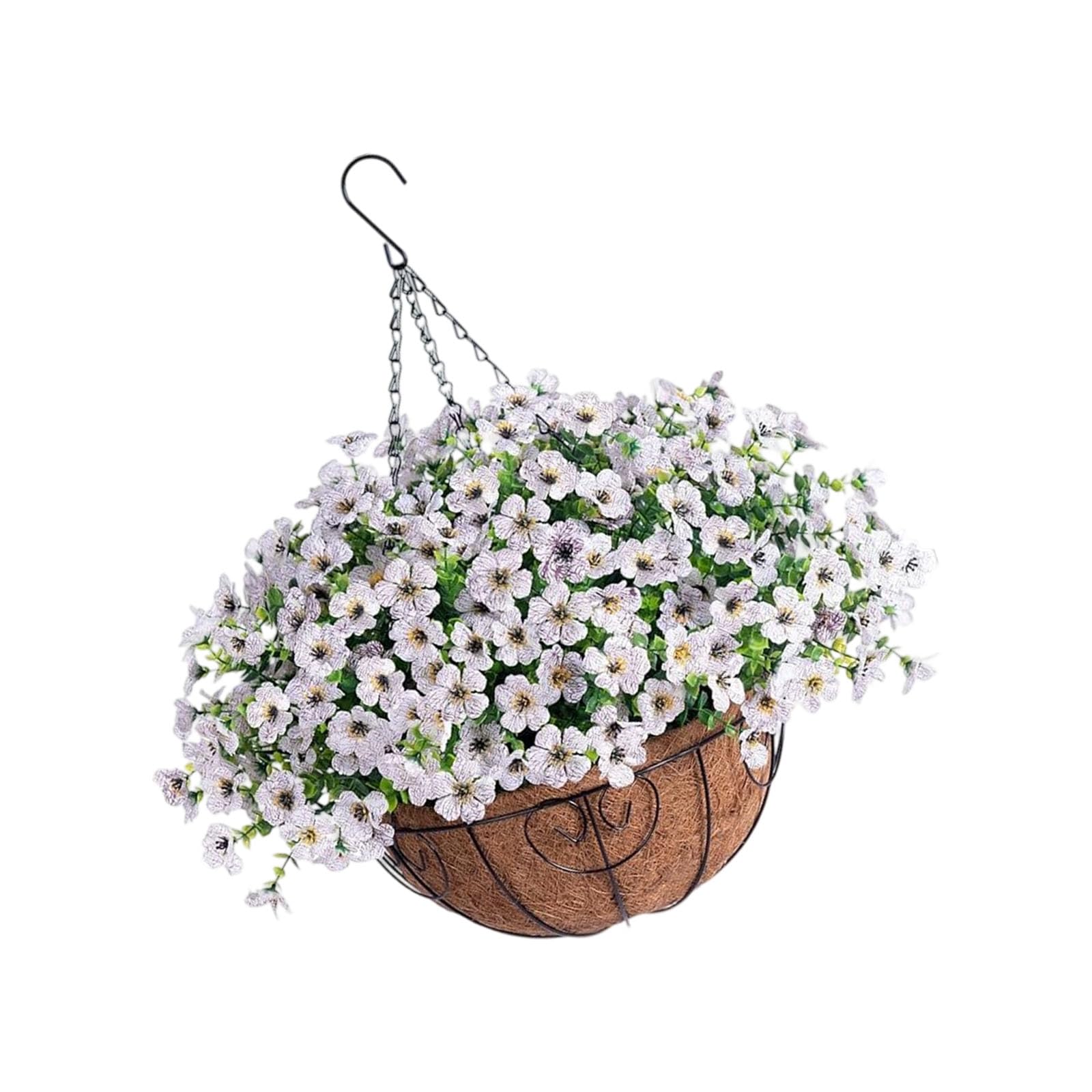 Jazuaiao Realistic Silk Pansies Hanging Plant Outdoor Coconut Basket Artificial Violets Decoration for Window Sill and Terraces Artificial Violets Flowers for Porch