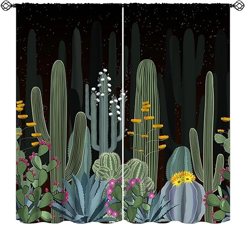 Miniatura 1 de Cortinas de cactus para ventana, flores tropicales naturales, para oscurecer la habitación, con bolsillo para cortinero, para sala de estar,
