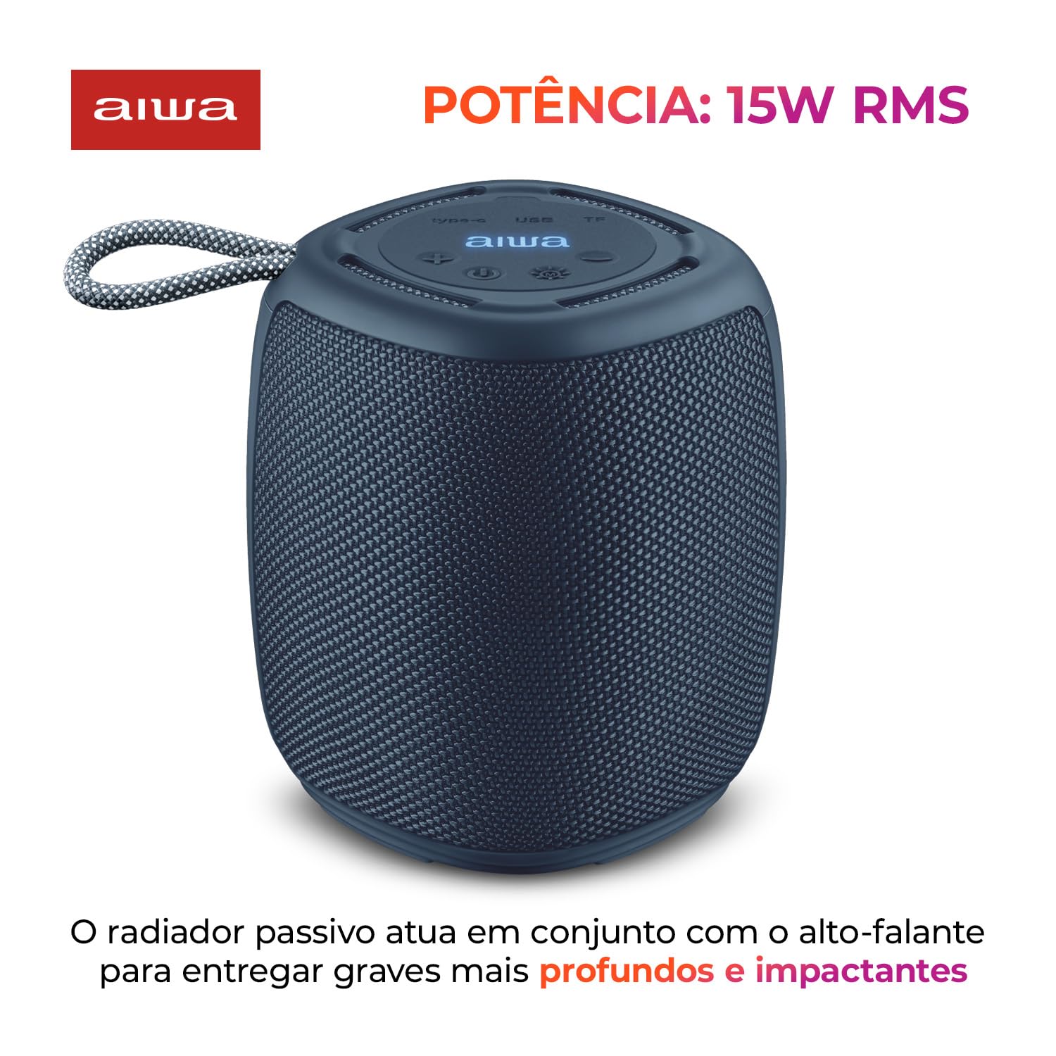 Aiwa SP-03-BL Speaker highlighting 15W RMS power
