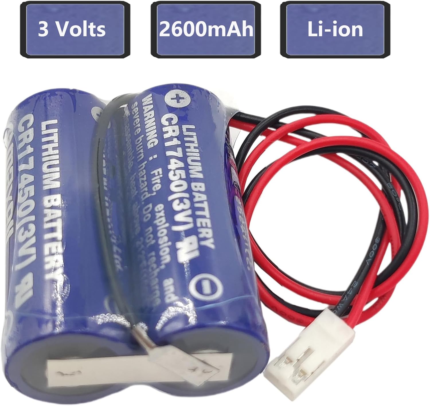 3V 2CR17450 2600mAh PLC Industrial Control Battery for Mazak CR17450-2WK27 / D80UB016170 CR17450 3V Inspection Machine Batteries, 2*CR17450 Parallel Battery Packs with Plug