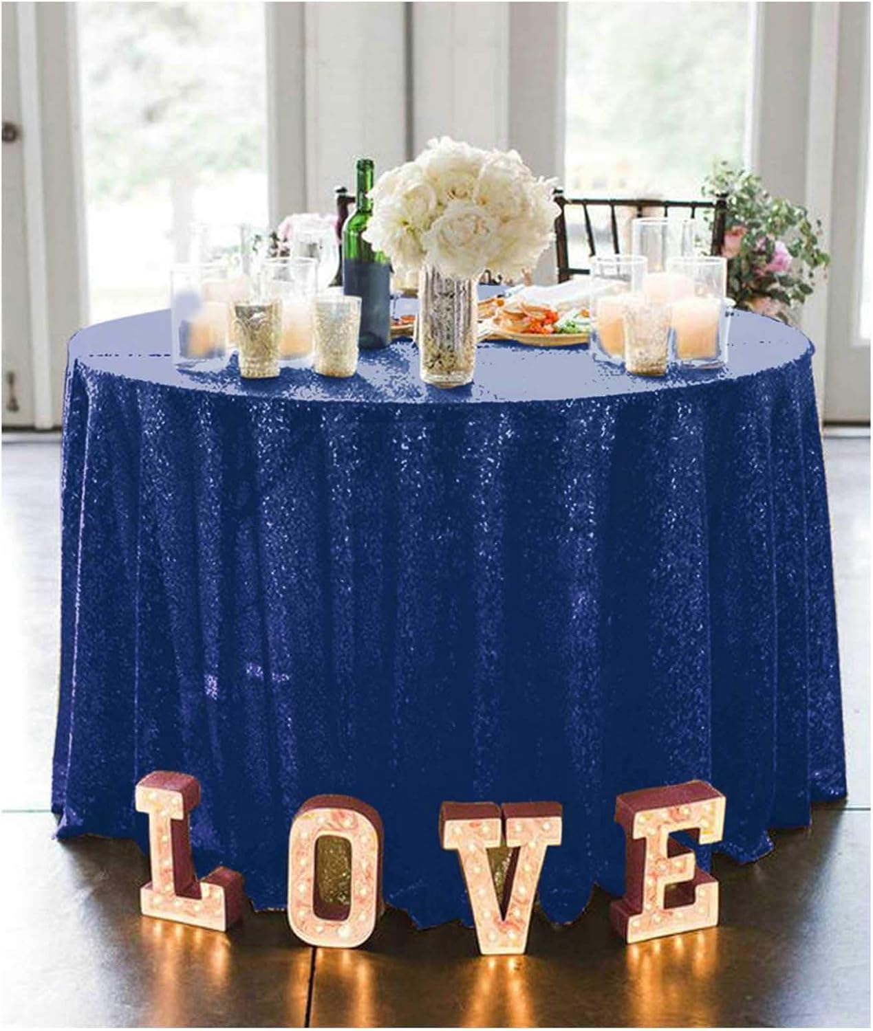 ShiDianYi Round Sequin Tablecloth-120Inch-Ivory Round Table Cloth for Wedding/Party/Decor(Ivory)