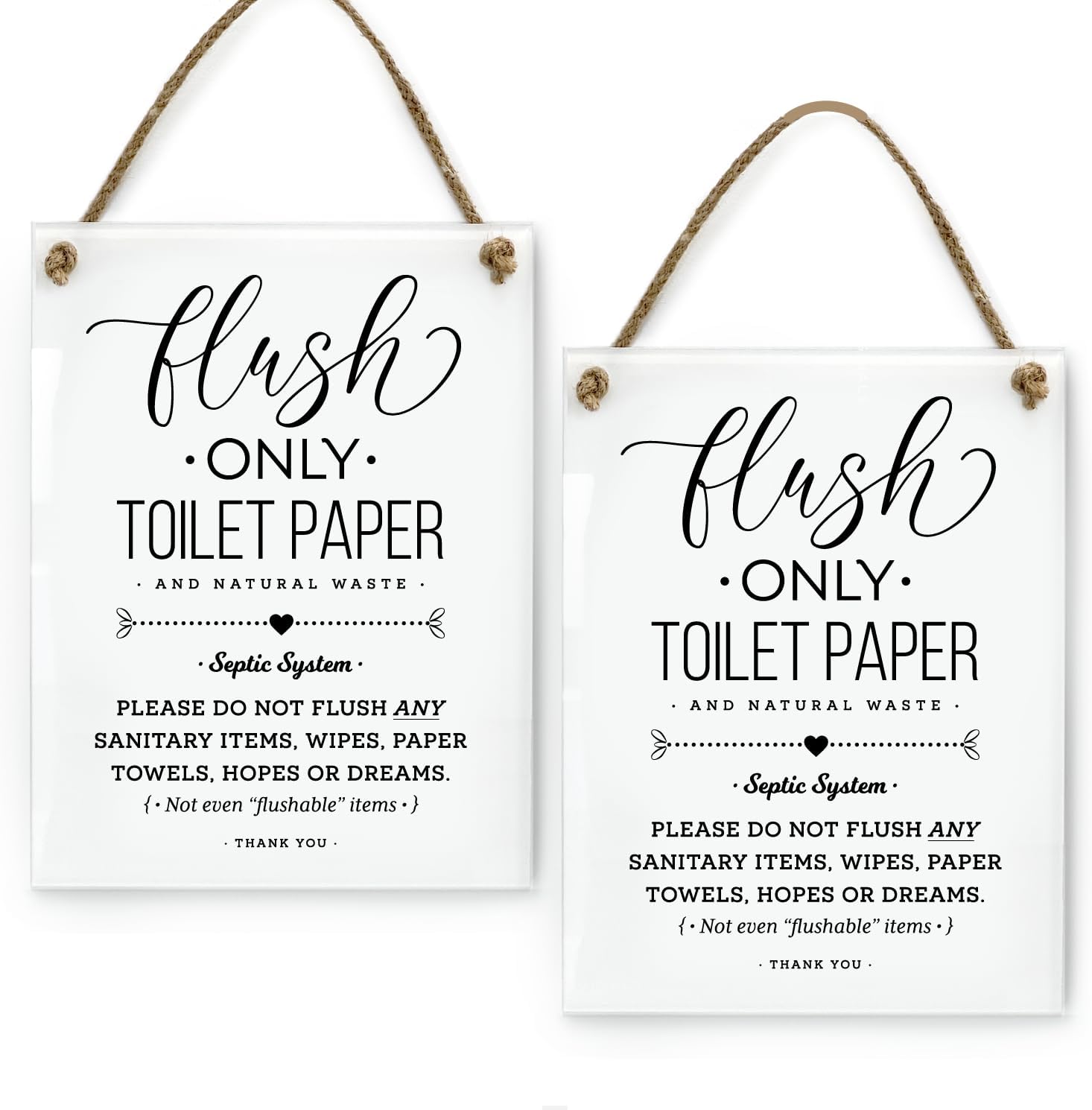 Reilly Originals 6x8 Inch Septic System Flush Only Toilet Paper, Not Hopes & Dreams, Designer Bathroom Sign ~ Ready to Hang ~ Premium Finish, Durable (2)
