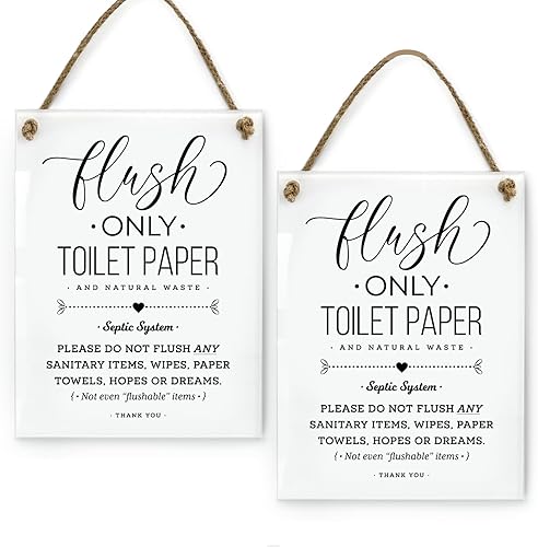 Miniatura 8 de Papel higiénico con sistema séptico de 6 x 8 pulgadas, con texto en inglés Not Hopes & Dreams, letrero de baño de diseño, listo para colgar, acabado