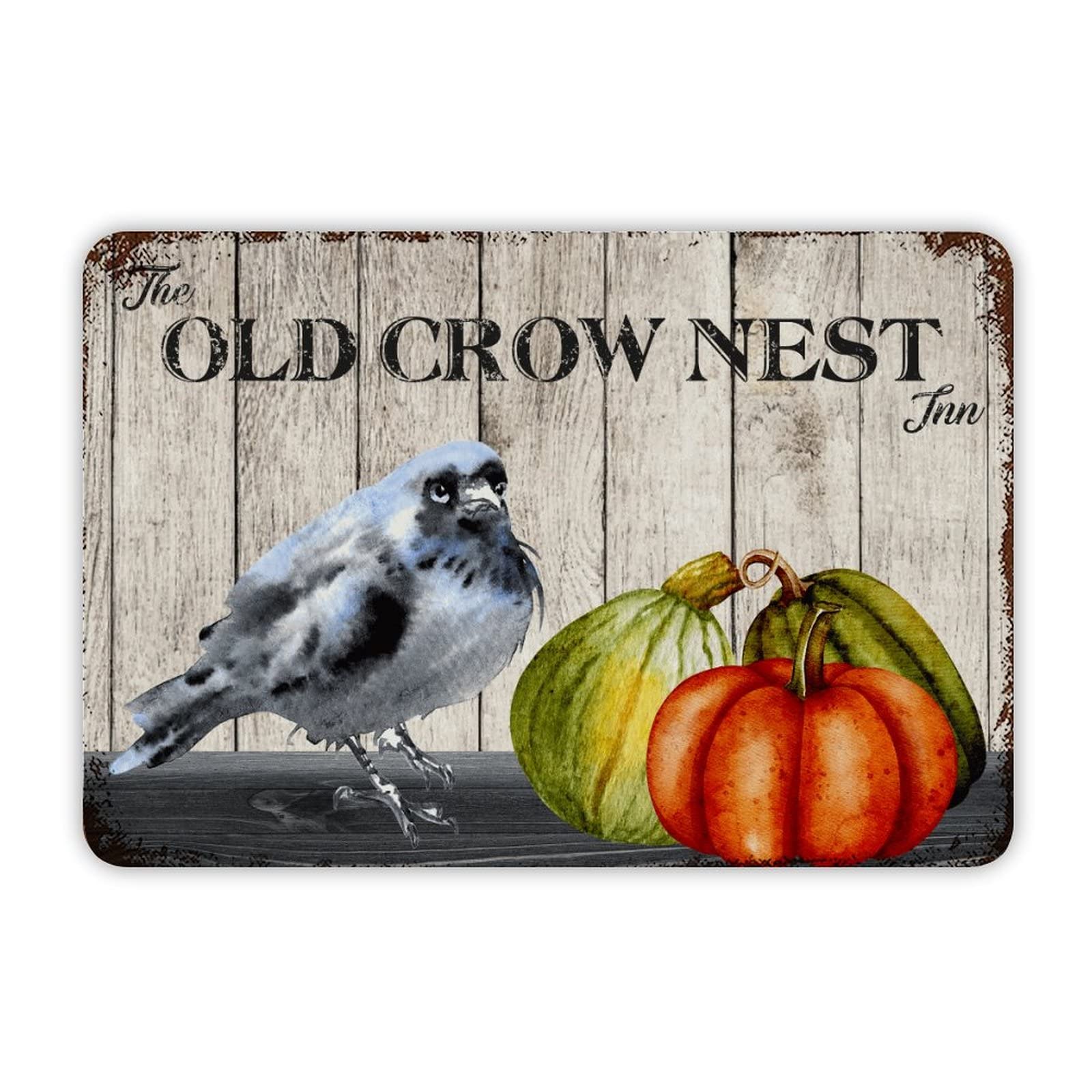 ENEDNATE Halloween Pumpkin The Old Crow Nest Vintage Man Cave Metal Sign 8x12 Inch Decorative Aluminum Tin Sign for Indoor Outdoor Kitchen Bar Restaurant Cafe Pub Wall Art Decor Hanging Poster