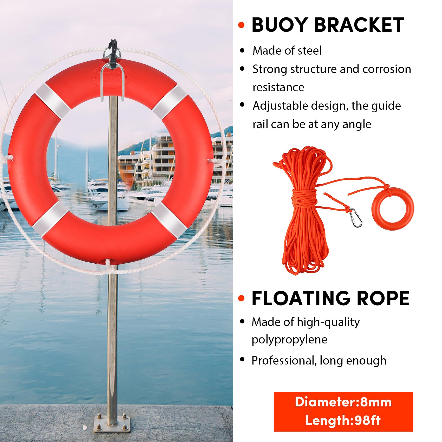 Pool-Rettungsring, 58,4 cm, Boot-Sicherheits-Wurfringe mit schwimmendem lebensrettendem Seil und reflektierendem Band, inklusive Rettungsring-Halterung, 2 Stück