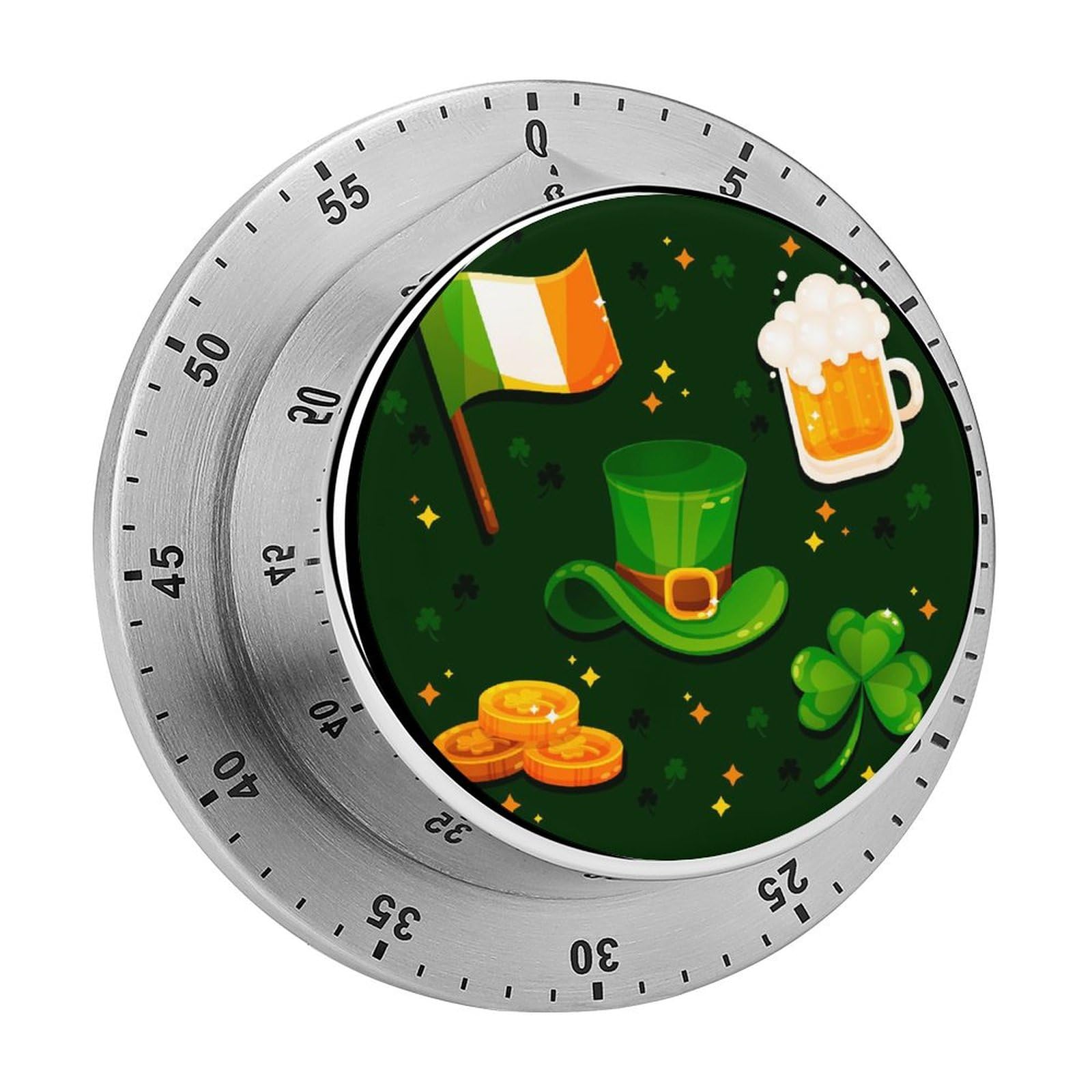 Cooking Timer St. Patrick's Day Irish Flag Beer Hat Shamrock For Fitness Learning Baking Kitchen Mechanical Magnetic Stainless Steel 8cm