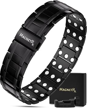 MagnetRX 3X Strength Magnetic Bracelets for Men Effective Titanium Mens Magnetic Bracelet Premium Foldover Clasp & Adjustable Length with Sizing Tool & Gift Box (Black)