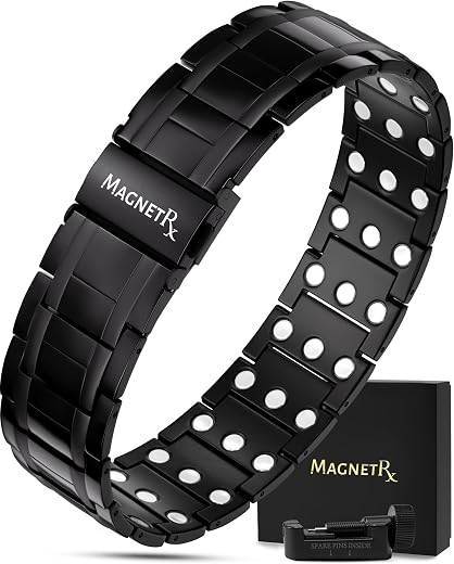MagnetRX® 3X Strength Titanium Magnetic Bracelet – Magnetic Bracelets for Men – Premium Fold-Over Clasp and Adjustable Len...