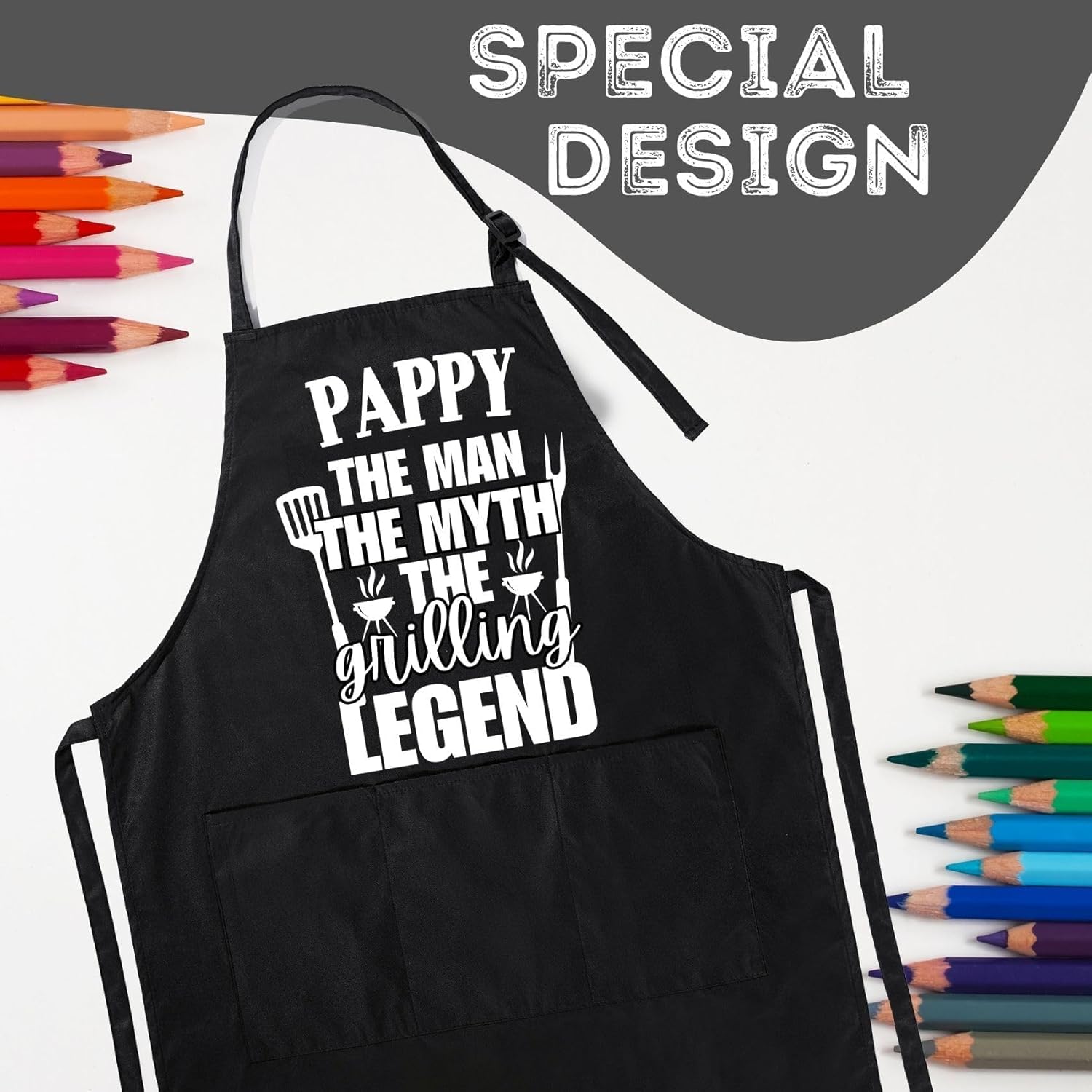 InnoBeta Pappy Gifts, Grandpa Apron with Pocket and Adjustable Neck Strap, Kitchen Cooking Cute Apron, Birthday, Christmas, Grandpa Kitchen Gift - Image 2