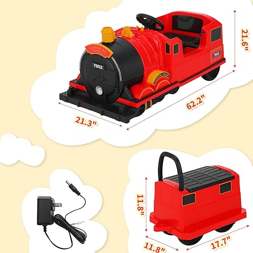Miniatura 2 de TLSUNNY Tren eléctrico sin rieles de 12 V con batería para niños con carro desmontable, almacenamiento adicional, luces y música, juguete de 4