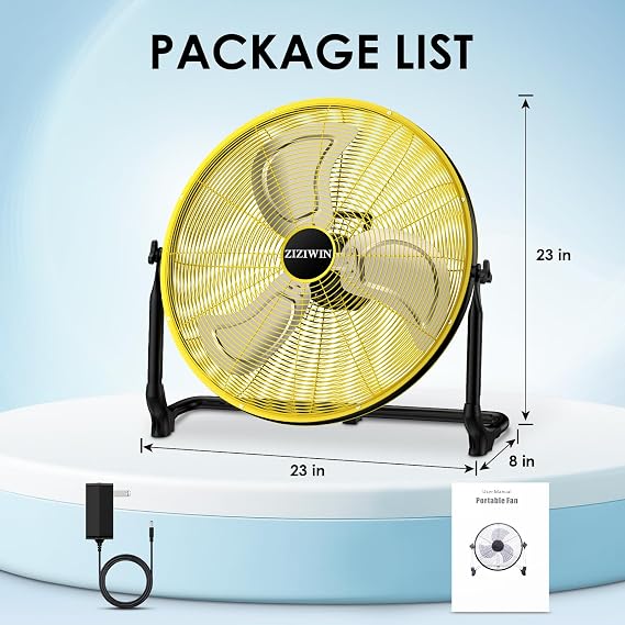 20 Large Battery Fan, Portable Battery Operated Floor Fan, Rechargeable Cordless Camping Fan for Outside, 360 Tilt, USB Output, Wireless, for Home Outdoor Gazebo Office Garage Outside Gym