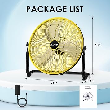 20 Large Battery Fan, Portable Battery Operated Floor Fan, Rechargeable Cordless Camping Fan for Outside, 360 Tilt, USB Output, Wireless, for Home Outdoor Gazebo Office Garage Outside Gym