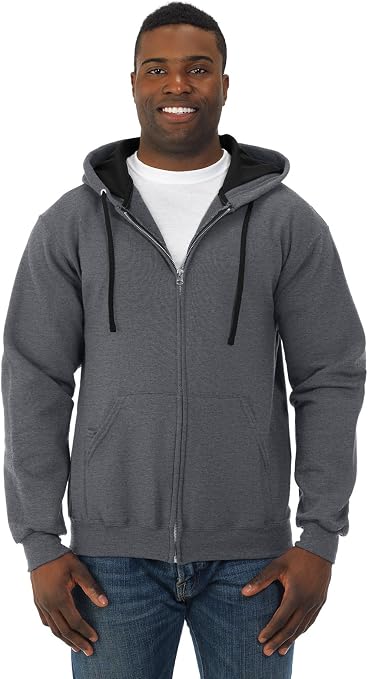 Fruit Of The Loom Men's Premium Zip-Up Hoodie – 70% Cotton/30% Polyester, Charcoal, Size Large (Chest 41-43") - View #4