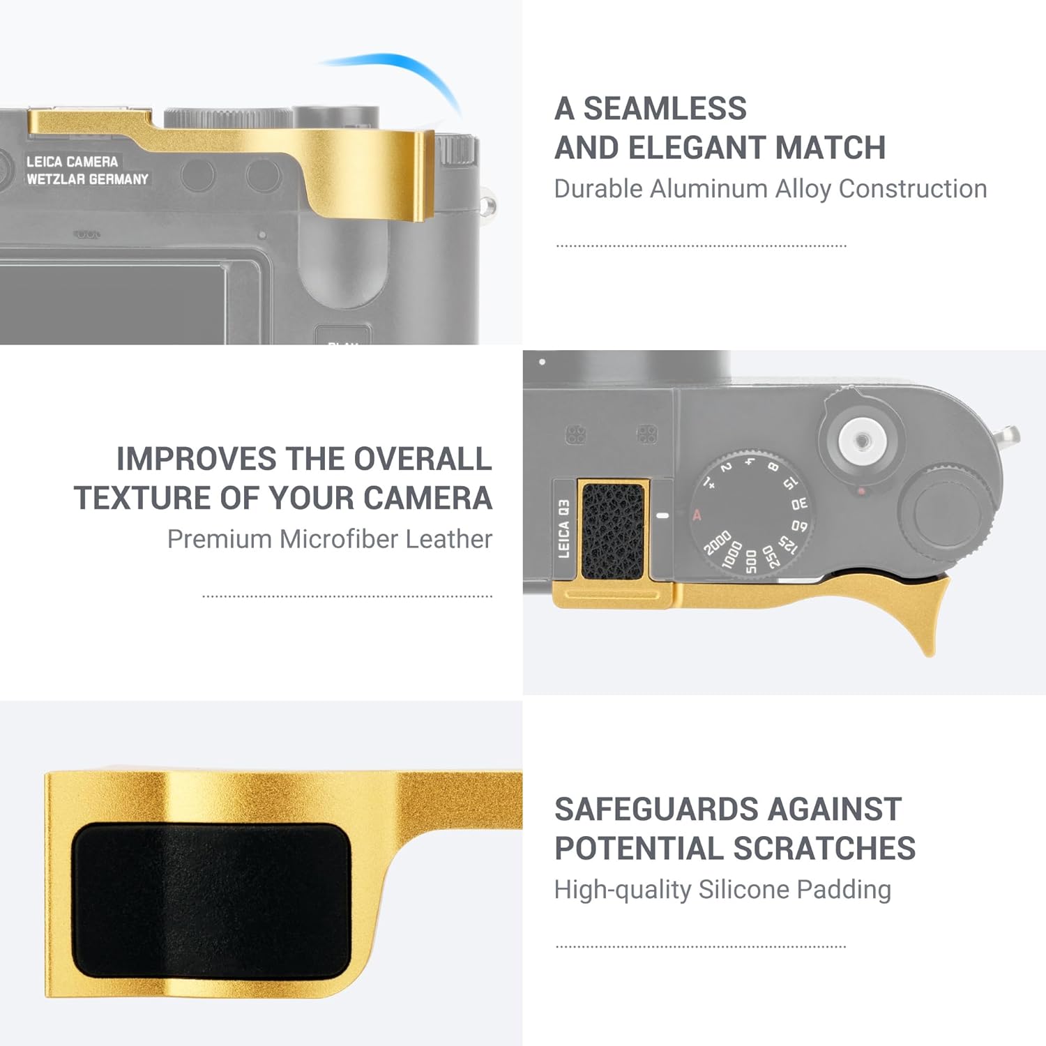 JJC Deluxe Metal Thumb Up Grip for Leica Q3 43/Q3/Q2 Cameras, Hot Shoe Thumb Rest Support Grip for Stable and Safe Hand Hold, with Anti-Scratch Silicone Pad, Not Affect The Use of Camera Buttons - Image 3