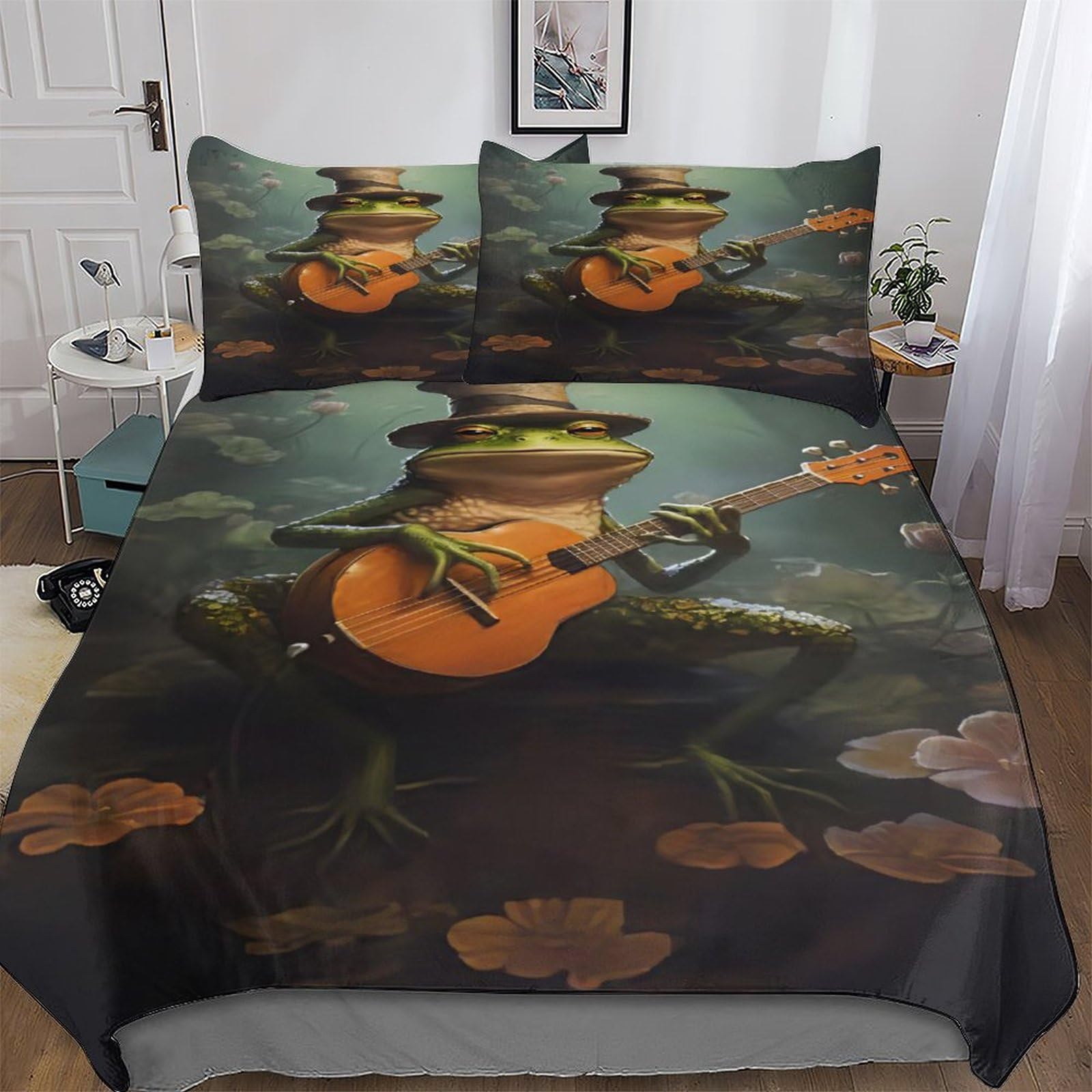Housse de couette grenouille guitare parure de lit 3 pièces 200x200