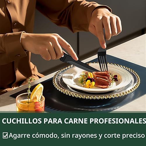 Miniatura 4 de EWFEN Juego de cubiertos negros de 24 piezas con cuchillos para carne, juego de cubiertos negros para 4, juego de cubiertos de acero inoxidable