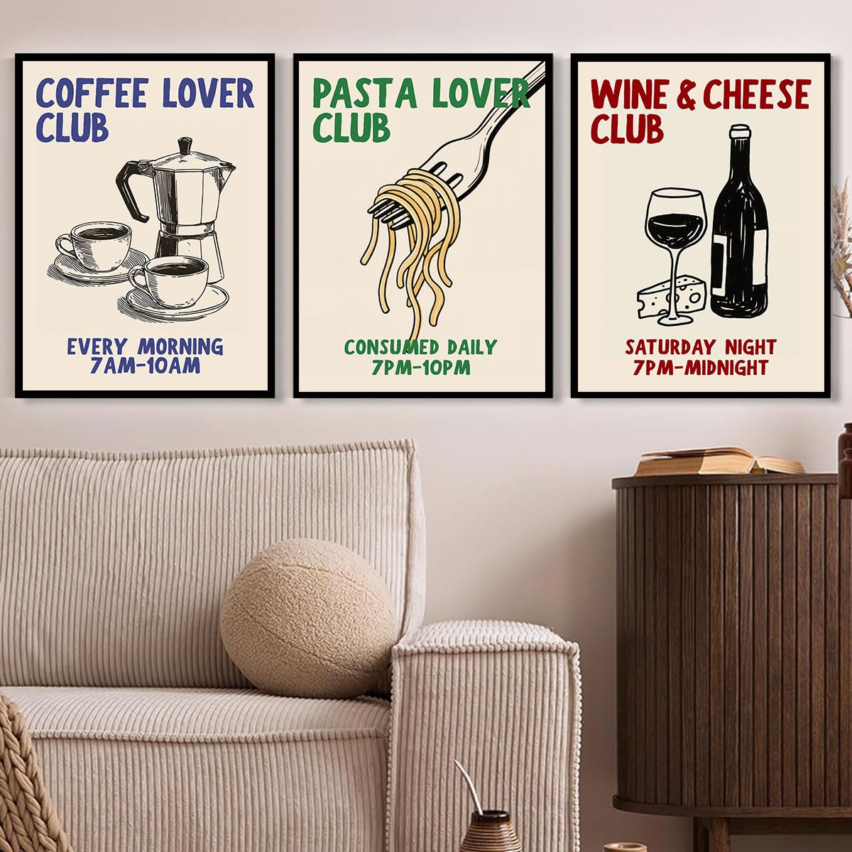 Retro-Lebensmitteldrucke, Spaghetti-Kaffee-Poster, trendige Küche, Wandkunst, Mokkakanne, Kaffee, Pasta-Liebhaber, Wein, Käse für Esszimmer, Bar, Café, Dekor (SKU3, 40 x 60 cm, schwarzer Metallrahmen)