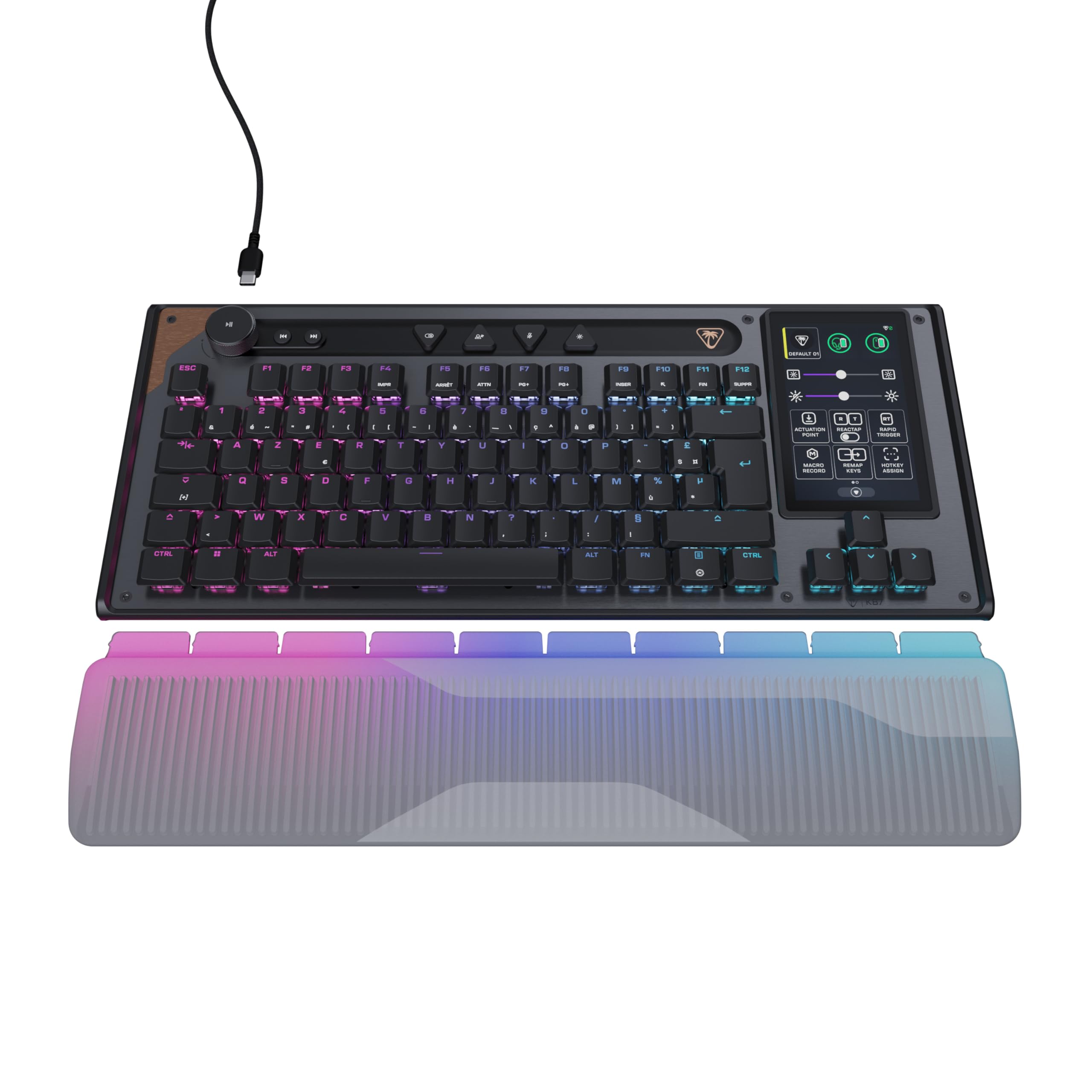 Turtle Beach Command Series KB7 TKL Clavier Gaming Filaire avec écran Tactile Display 4,3", Touches Titan discrètes à Effet, Capuchons de Touches PBT Double Frappe et Rails modulaires - (FR AZERTY)