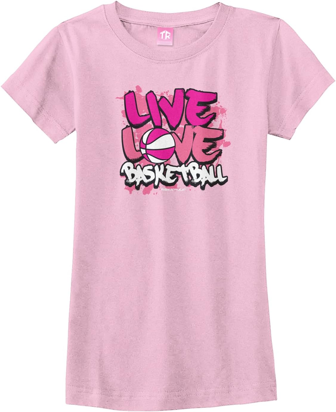 Threadrock Big Girls' Live Love Basketball Fitted T-Shirt