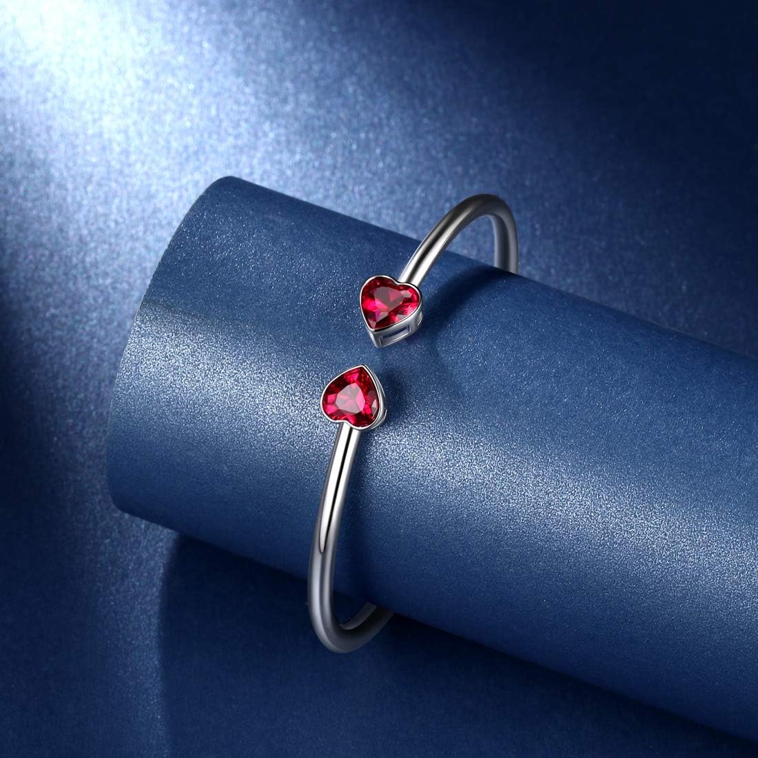 beautlace Birthstone Double Heart Adjustable Bracelets Silver Plated Birth Stone Open Bracelets Birthday Gifts Jewelry for and Women KB0018 - Image 3