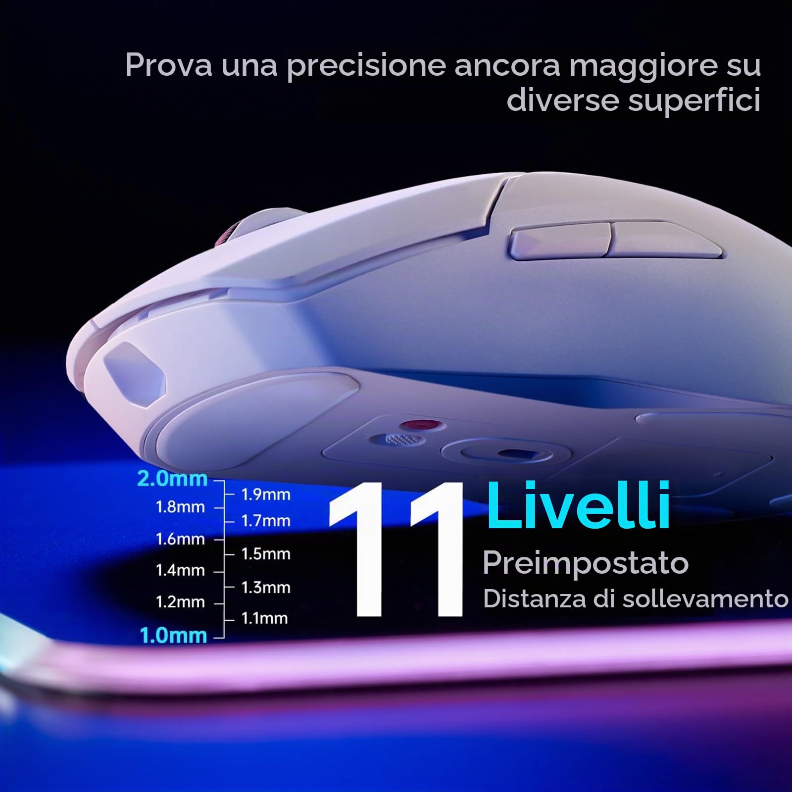 Rapoo VT9PRO 4K Mouse Wireless Gaming 68g Ultraleggero Mouse da Gioco | PAW3398 26K DPI, 4000Hz, Batteria 160 Ore, 10 Tasti Programmabili, Memoria Integrata, Mouse Ricaricabile per PC/ Mac, Bianco