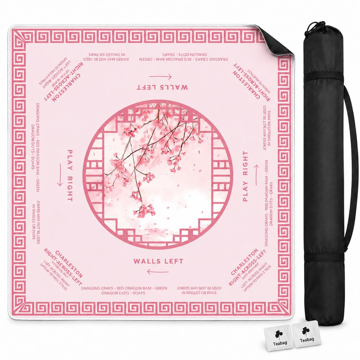 American Mahjong Mat for Table with Rules, 31.5 x 31.5 Inch, Pink