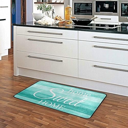 Miniatura 5 de Emelivor Tapete de cocina de girasol lavable, tapete de cocina de madera turquesa para el suelo, hogar, dulce hogar, cojín antifatiga, tapete cómodo