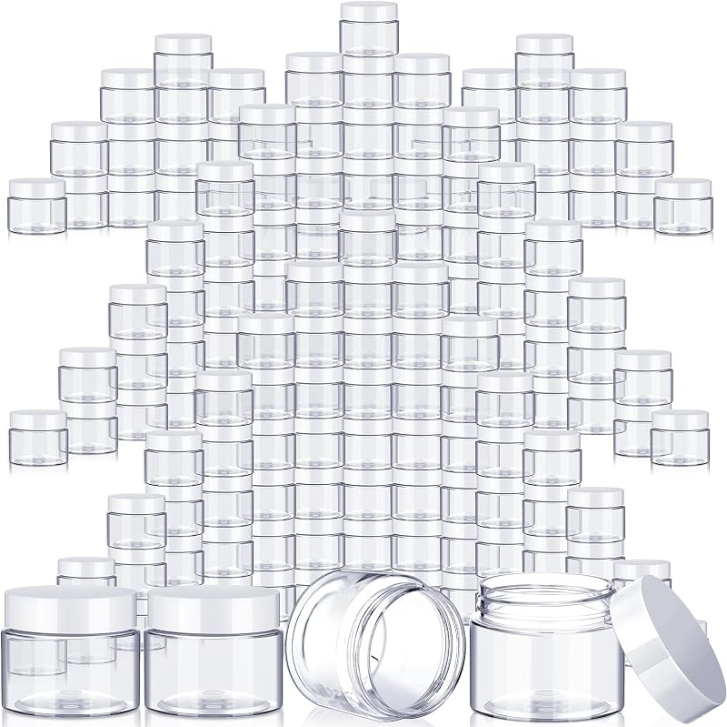SATINIOR 100 frascos plásticos transparentes com tampas brancas, boca larga, 296 mL