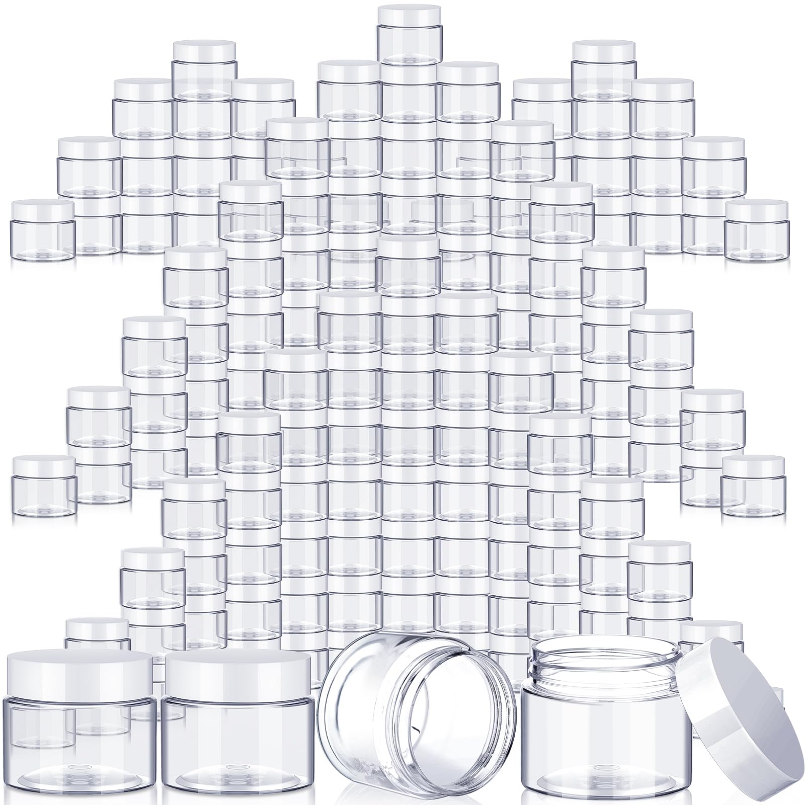SATINIOR 100 Pcs Plastic Jars with Lids Small Containers Lids Wide Mouth Small Plastic Containers for Lotion Cream Rhinestones Body Butters Travel