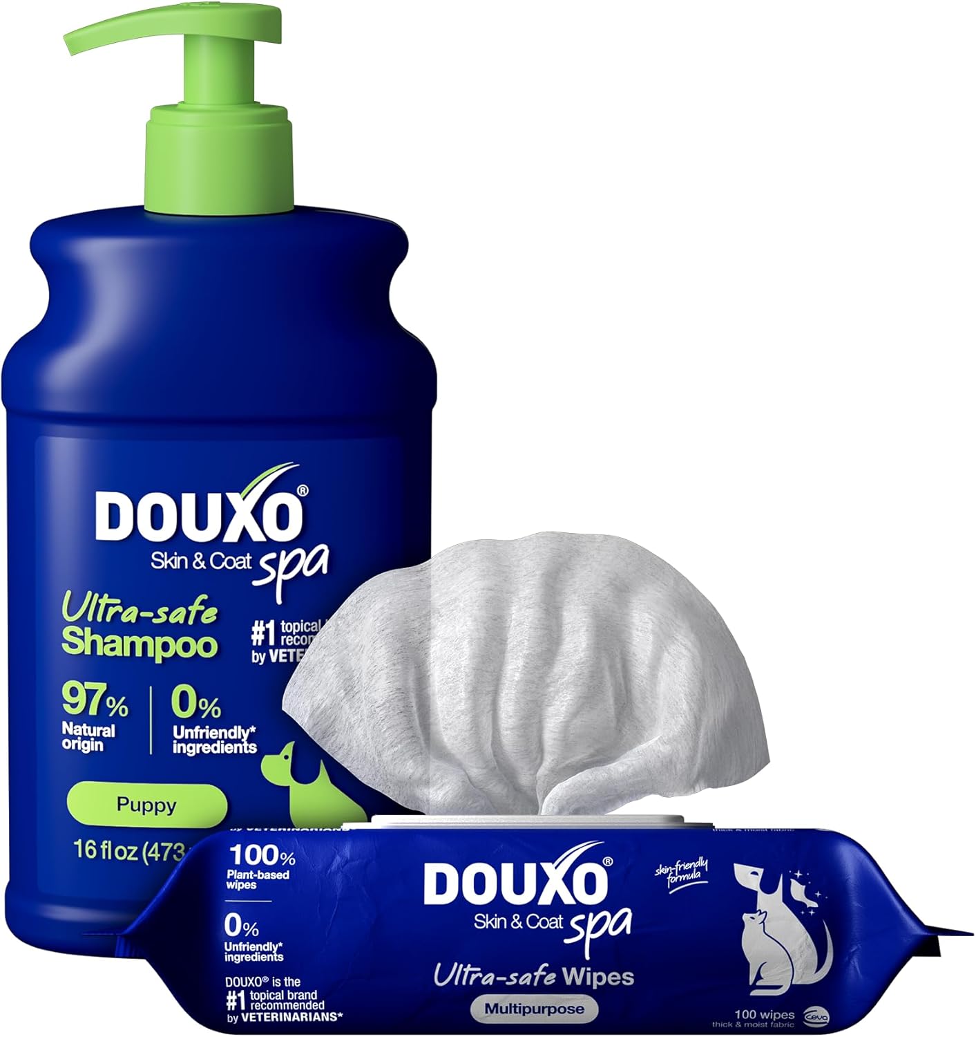 DOUXO® Skin & Coat SPA – Ultra-Safe Combo for Puppies, Puppy Shampoo (16 fl oz, Gently Cleanses & Hydrates Delicate Skin) + Multipurpose Wipes (100 Count, Refreshes Coat)