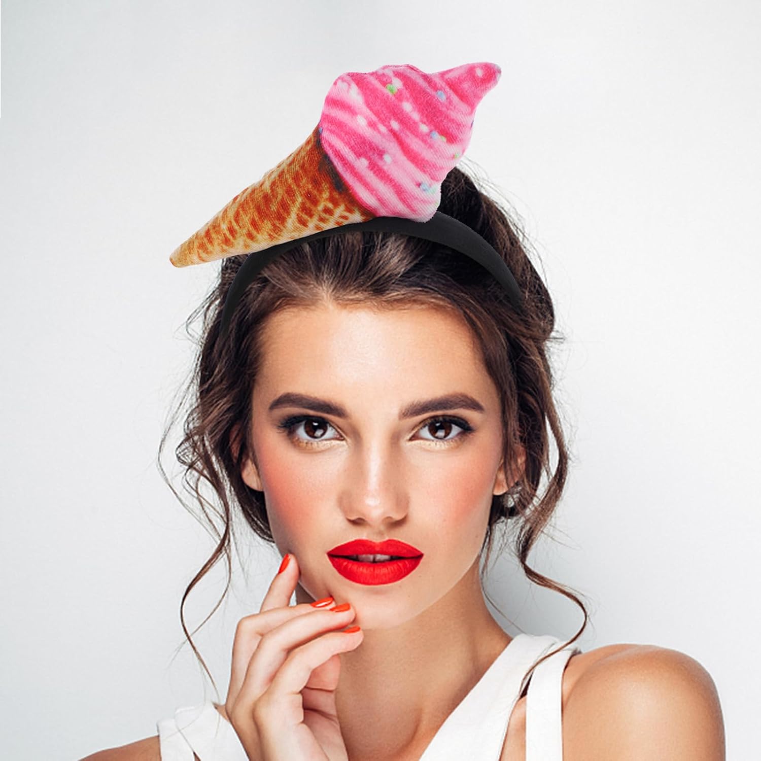 Beavorty 1Pcs Ice Cream Headband Ice Cream Cone Shape Headpiece Party Hat Costume Novelty Headwear Dessert Headpiece Food Cosplay for Party