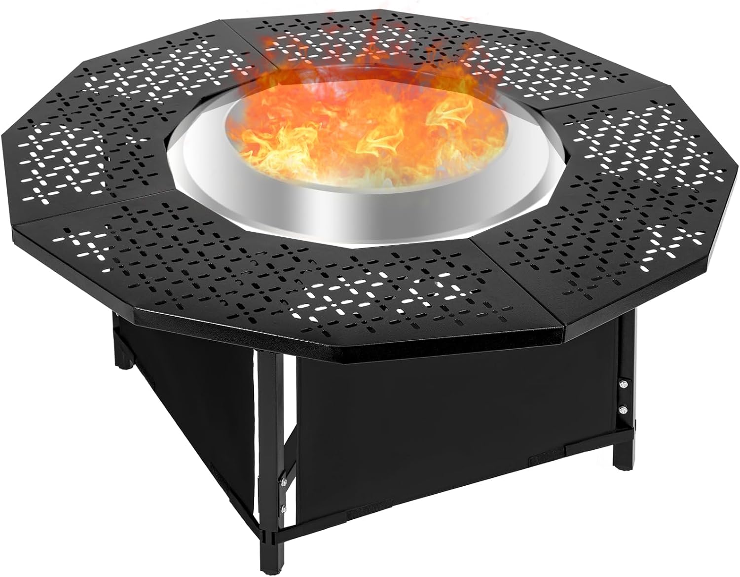 38 Inch Fire Pit Surround Tabletop for Solo Stove Bonfire up to 17.5" and Most Wood Burning Fire Pits, 18.4 in Inner, Coated Metal Outdoor Fire Pit Table with 360° Safety Barrier Black 38inch