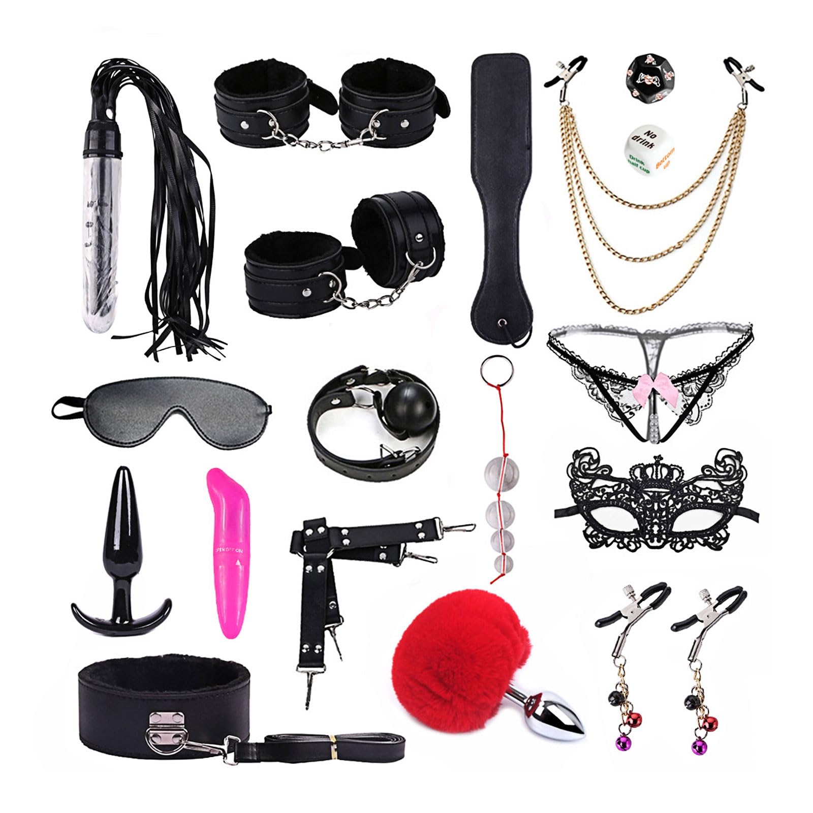 Set di accessori yoga di lusso per coppie, popolare collezione da 18 pezzi, set combinato multifunzione con manette regolabili e benda per gli occhi-ITLTA06 (Nero set)