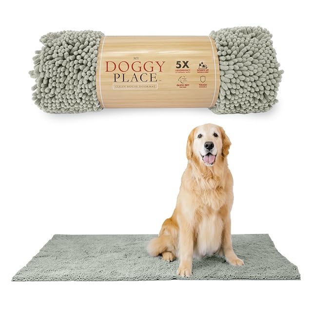 My Doggy Place Alfombra de entrada para perro, 152 x 91 cm, antibarro, microfibra, gris claro, gruesa