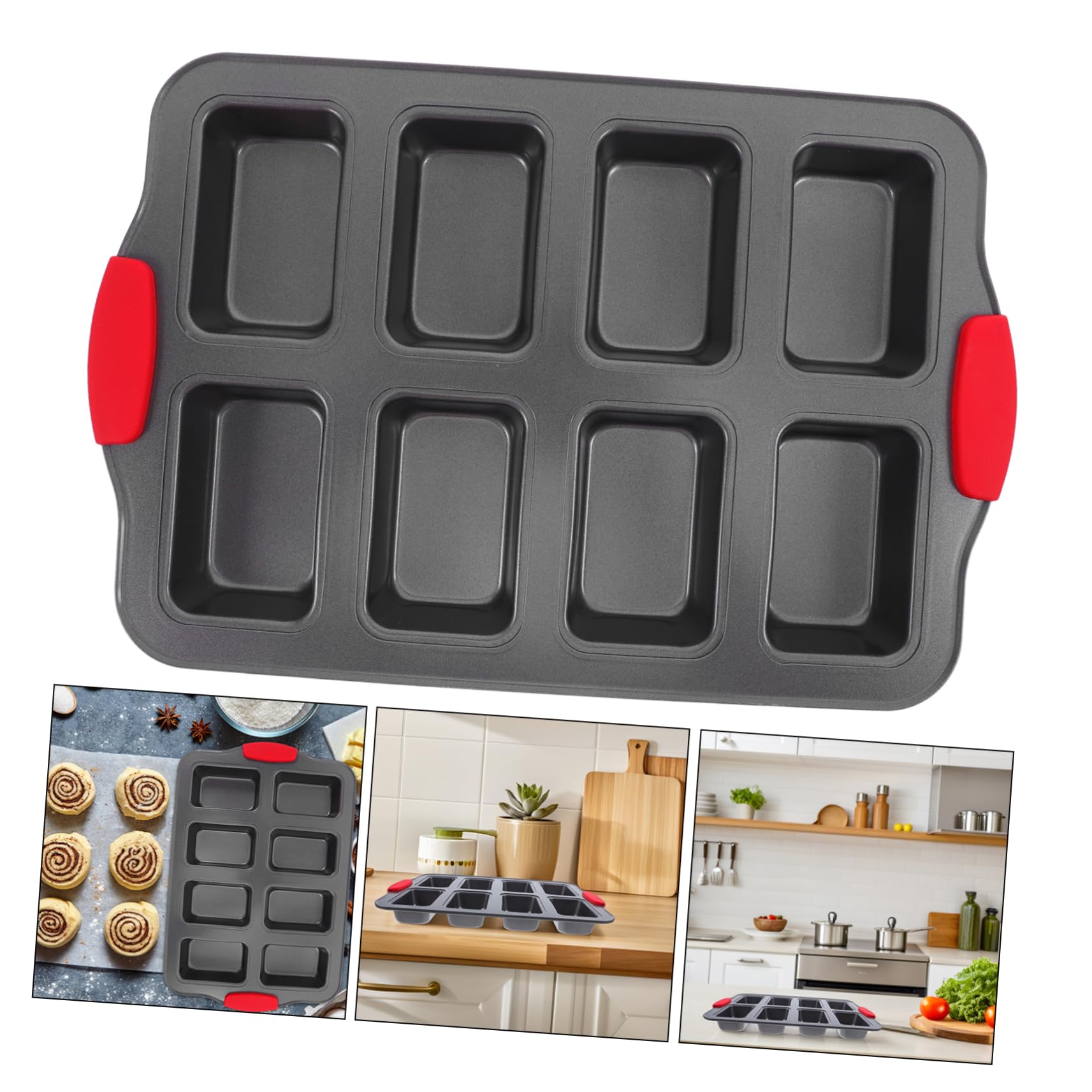 Zerodeko Molde Rectangular para Cupcakes de 8 Cavidades de Acero Inoxidable con Revestimiento Antiadherente, con Mangos Resistentes al Calor para Hornear Pasteles en Casa