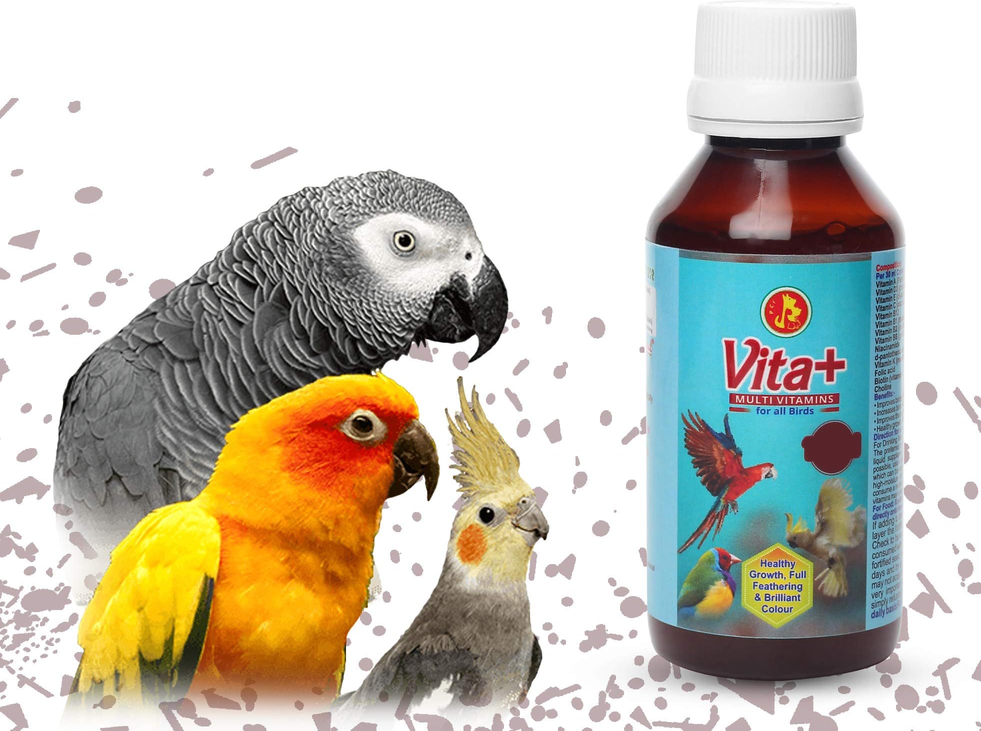 Pet Care International (PCI) Vita+ || Specially formulated for Birds || Helps Healthy Growth, Full Feathering & Brilliant Color || with Extra Vitamin C || 30ml