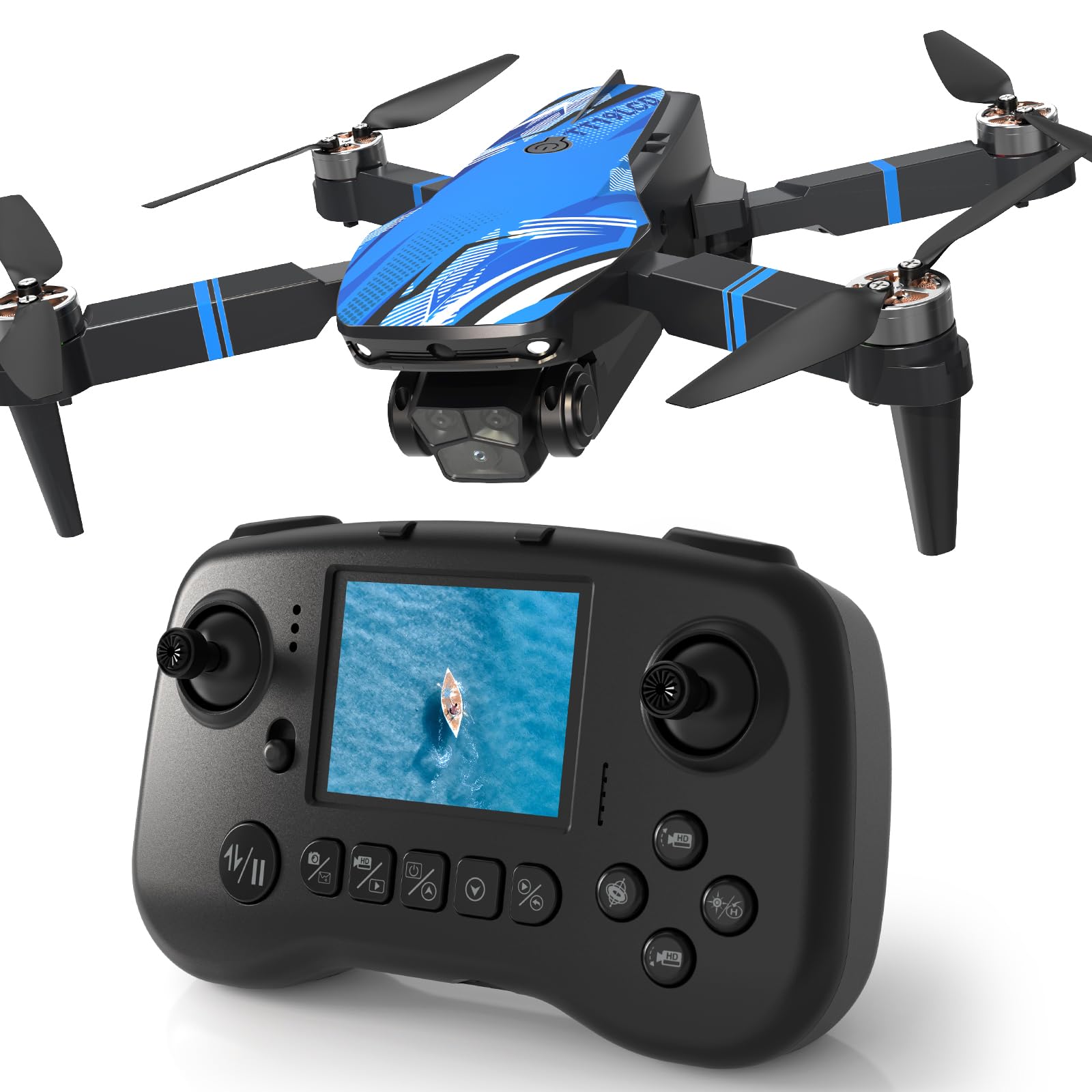 Drohne mit Kamera LCD-Bildschirm Live Video, 4K Drone mit Bürstenlosem Motor, 270°-Hindernisvermeidung, Zusammenklappbarer RC Mini Quadcopter für Erwachsene Anfänger, Unter 250G, Geschenk
