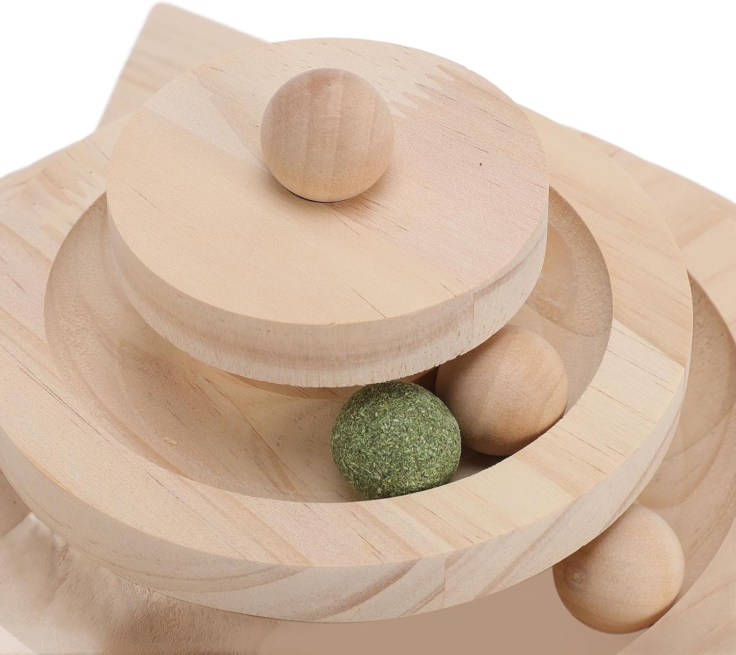 Cat Turntable Ball Toy, Solid Pine Wood, Multi Level Interactive Roller, for Cats Scratching Playing, Reduce Boredom, Engaging Design, Feline Self Play Entertainment,