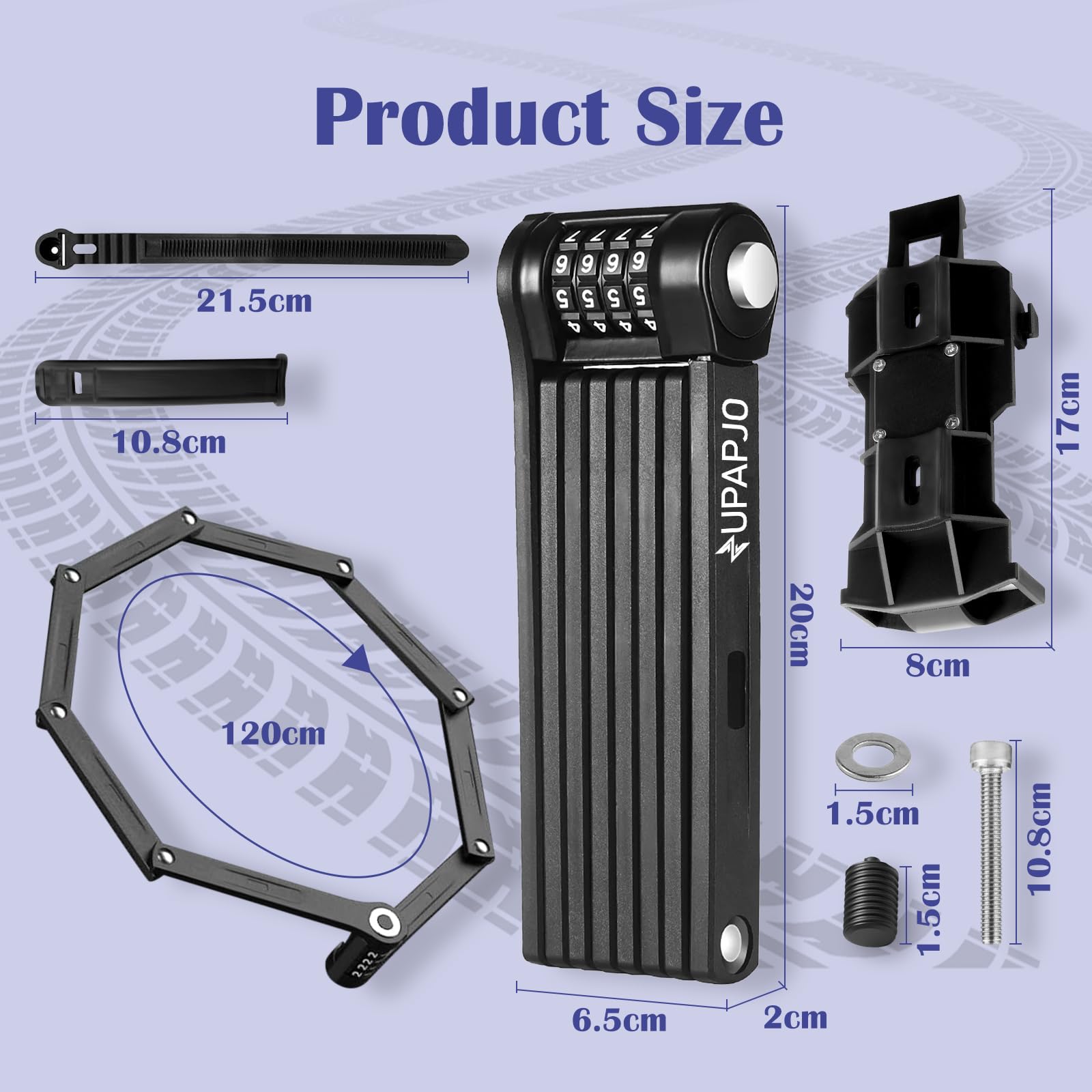 120 cm Candado Bicicleta Plegable, Candado Bicicleta Antirrobo con Soporte, Bike Lock con Combinación de 4 Dígitos y 10000 Combinación Posibles, Protección Antirrobo y alta Seguridad