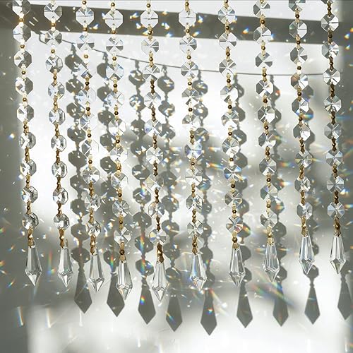 Miniatura 2 de KRISININE 10 piezas de candelabro colgante de cuentas de cristal, cadenas de guirnalda de cristal, cuentas octágonas, cadena de lámpara para