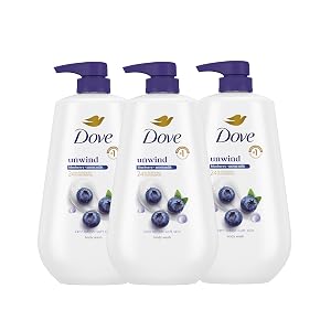 Dove Body Wash 3 Count Unwind Blueberry Moon Milk For 24hr Lotion-Soft Skin Moisturizing Skin Cleanser with No
