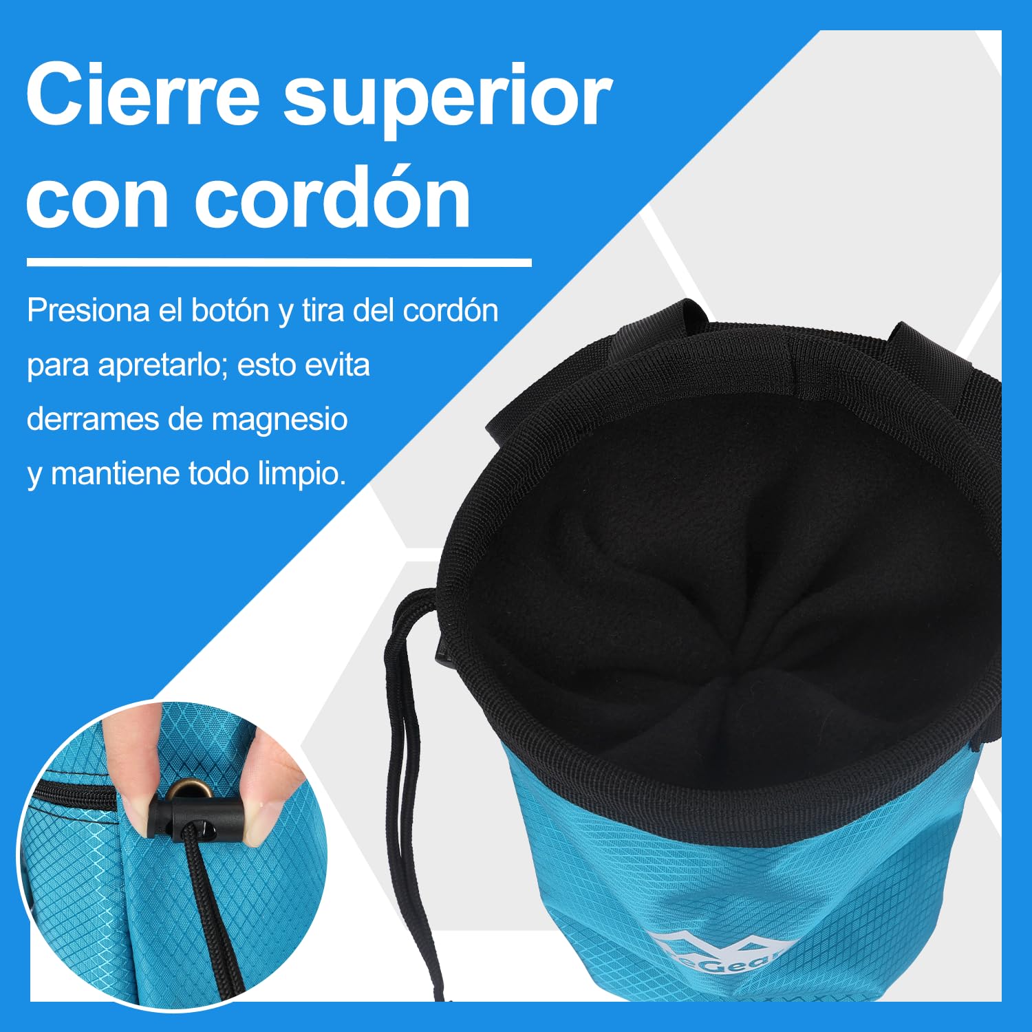 Supregear Bolsa de Magnesio para Escalada en Roca, Bolsillo Grande con Cremallera, Cierre de Cordón y Mosquetón