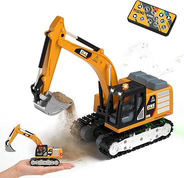 YESHIN Remote Controlled Excavator, 2.4GHz Mini RC Excavator Toy with Lights & Sound, Mini Alloy Material Car with Adjustable Speed, Type-C Direct Charging, Birthday Gift for Boys Girls 3+