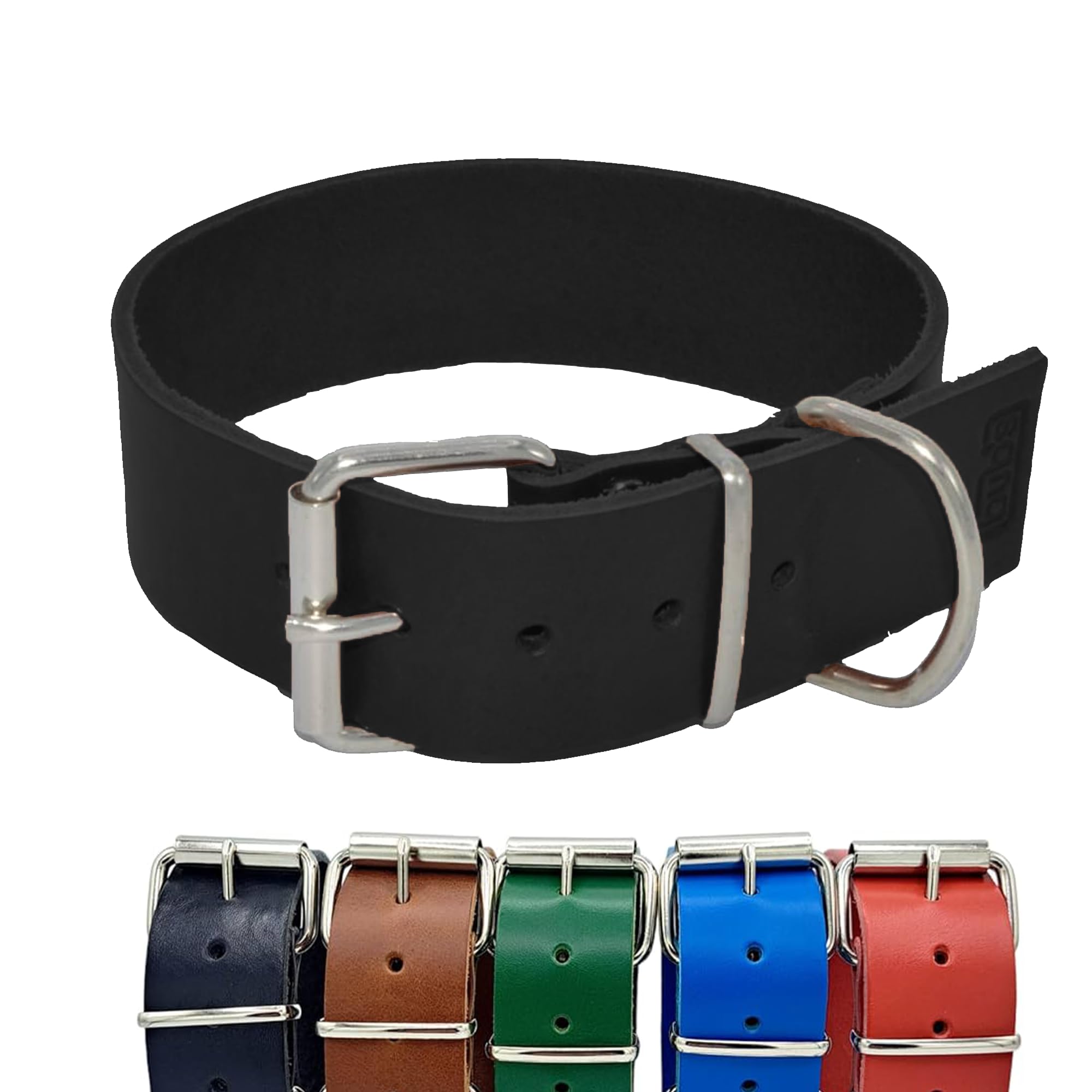 BUB’S - Collar de Cuero para Perro Grande XL - Material Vacuno Suave Resistente (XL 47 a 57cm - Ancho 40mm, Negro)