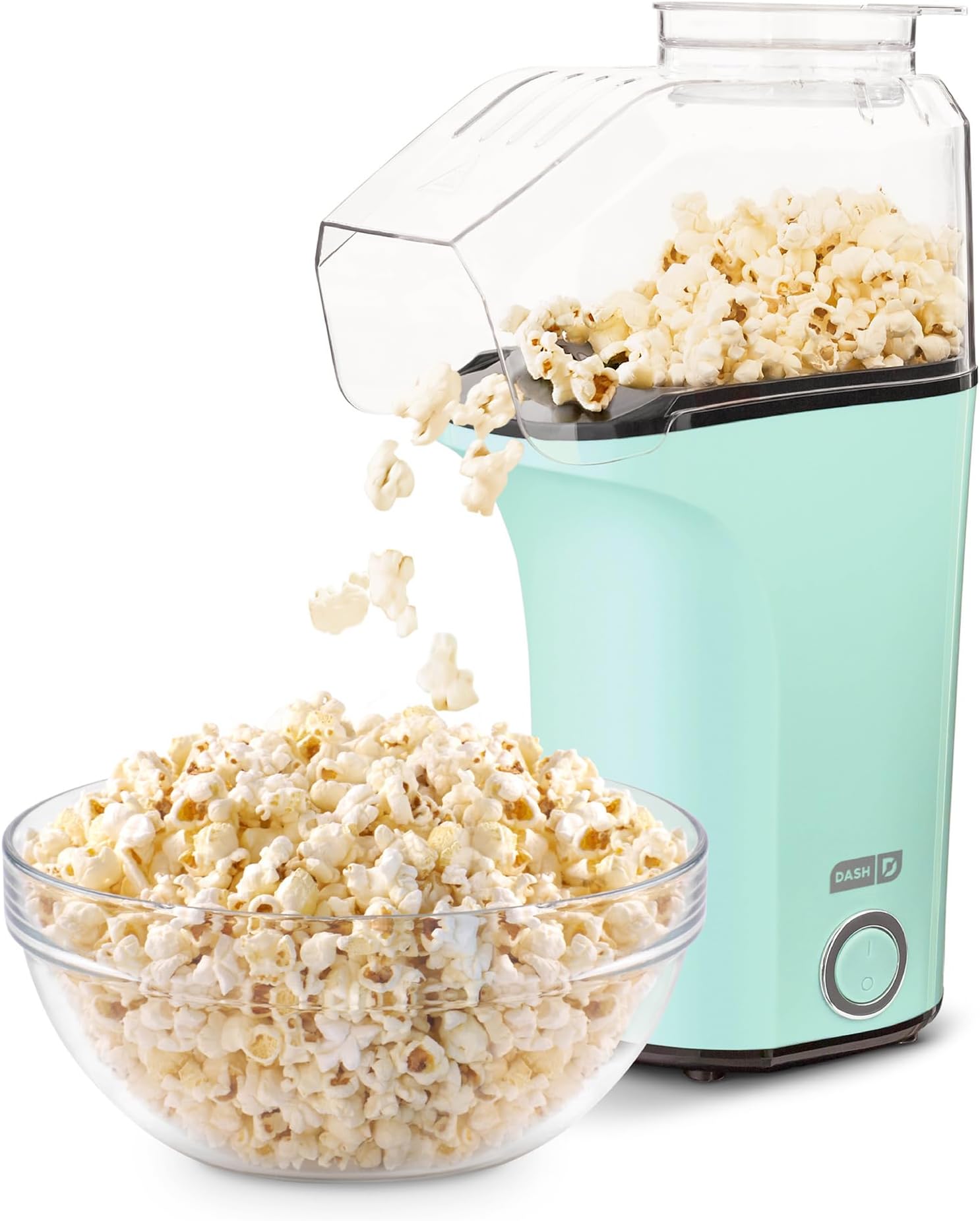 Dash DAPP150V2AQ04 Hot Air Popcorn Popper Maker with with Measuring Cup to Portion Popping Corn Kernels + Melt Butter, Makes 16C, Aqua