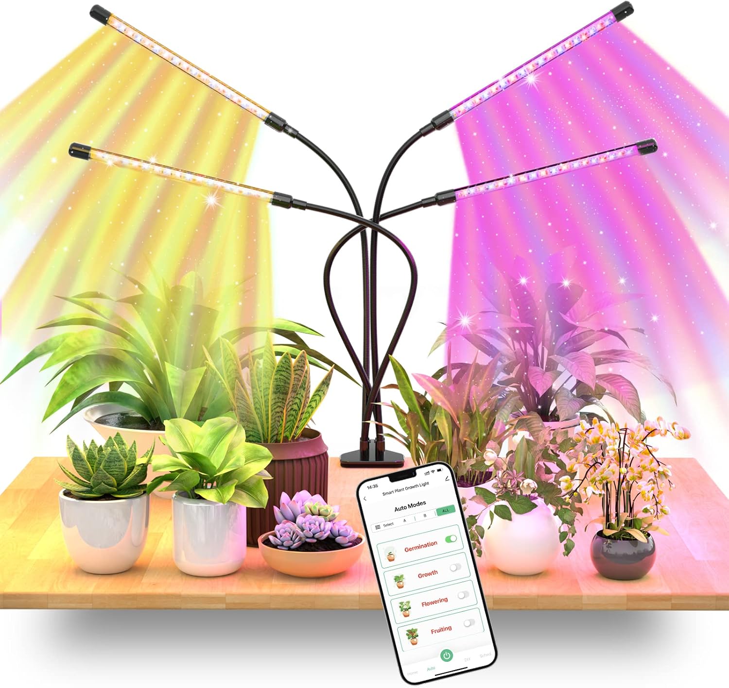 MAXCIO Lampara Plantas, LED Cultivo Interior APP Control, 4 Modos de Crecimiento 3 Modos de Iluminación 1-100% Regulable Temporizacion, Luz de Planta Multifuncional de Espectro Completo